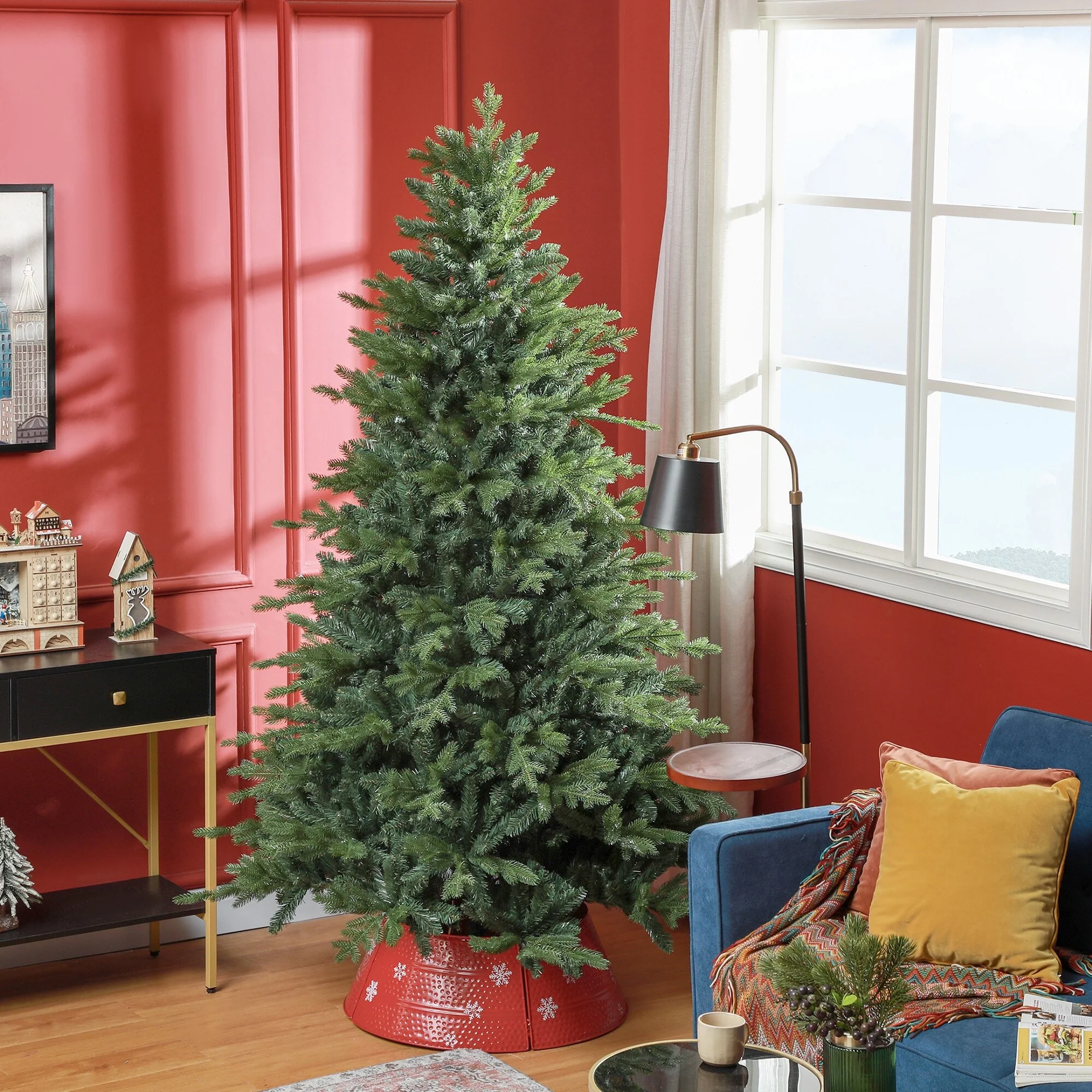 Realistic 7ft Artificial Christmas Tree, 2445 Tips, Flame-Retardant and Full Shape with Stable Metal Base