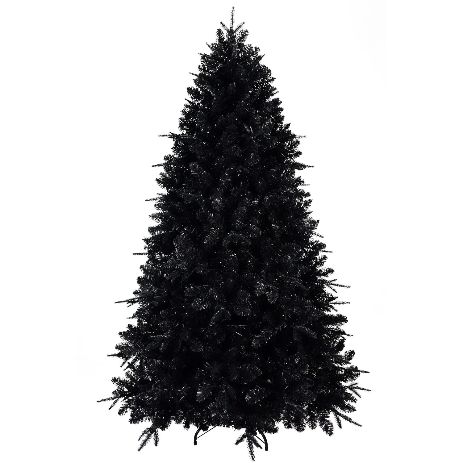 7.5ft Black Christmas Tree with 500 Pre-Strung Incandescent Lights, Full Shape with 2156 Tips, Metal Hinges, and Sturdy Base