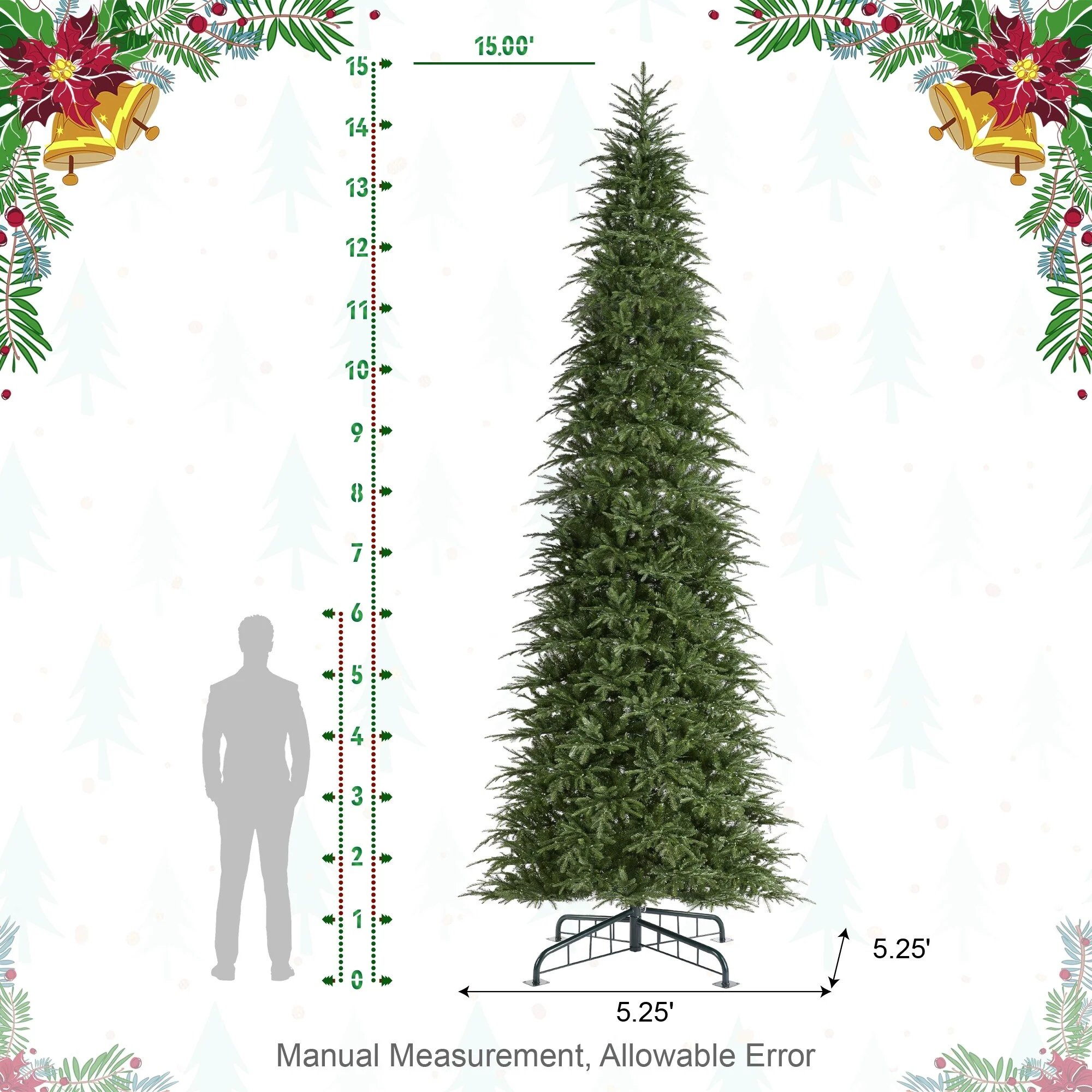 Glitzhome 7.5FT/9FT/11FT/15FT Pre-Lit Green Slim Fir Artificial Christmas Tree with Remote Control