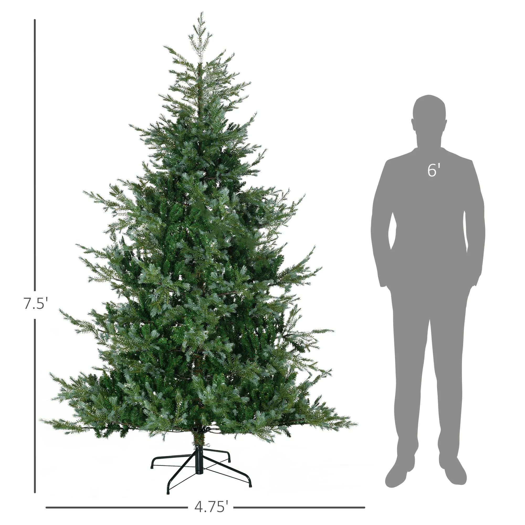 7.5ft Artificial Wide Christmas Tree, Unlit Holiday Décor with Auto-Open Design, 1288 Branches & Steel Base