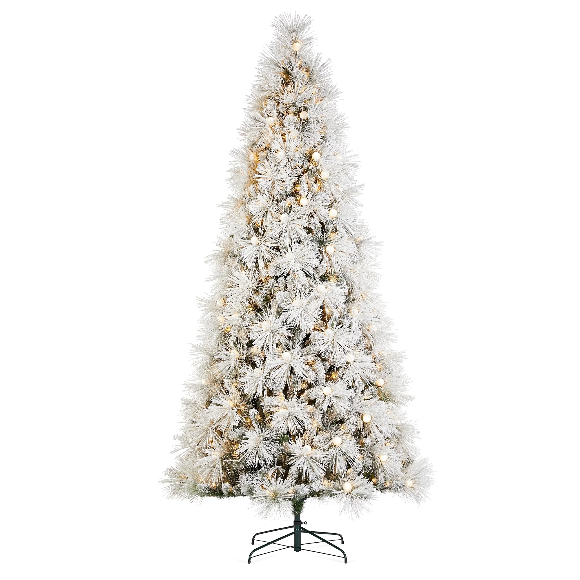 Glitzhome 7.5FT/9FT Pre-Lit Flocked Full Snowy Globe Pine Artificial Christmas Tree with Foot Switch