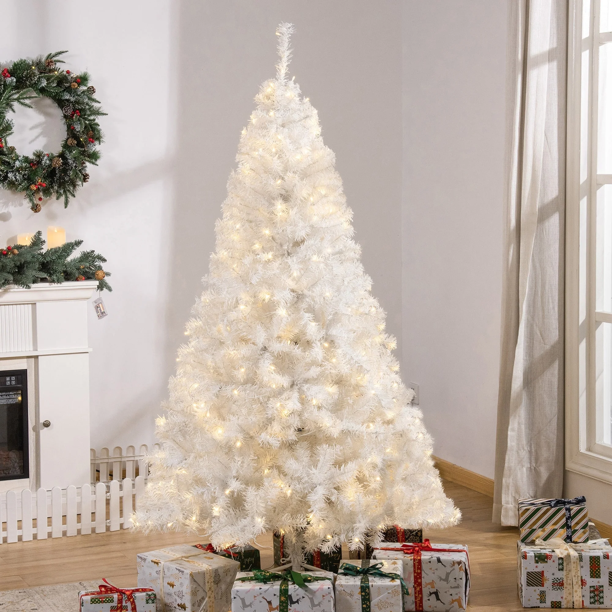 6ft Tall Artificial Douglas Fir Christmas Tree, 250 Warm White LED Lights, Dense 1000 Tips, Metal Stand for Secure Display