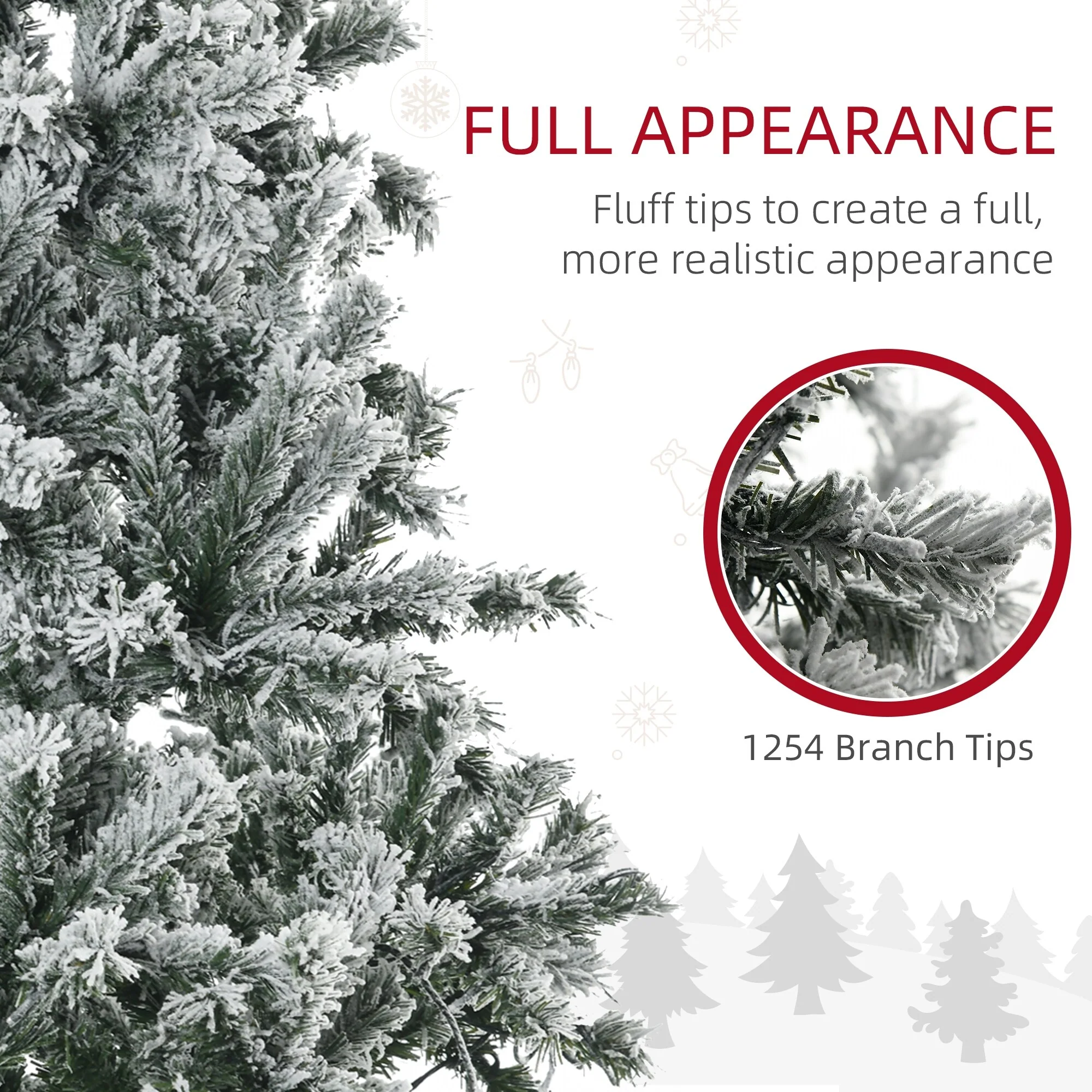 Prelit 7.5' Snow Flocked Artificial Christmas Tree with Cold White LED Lights and Flame-Retardant Design
