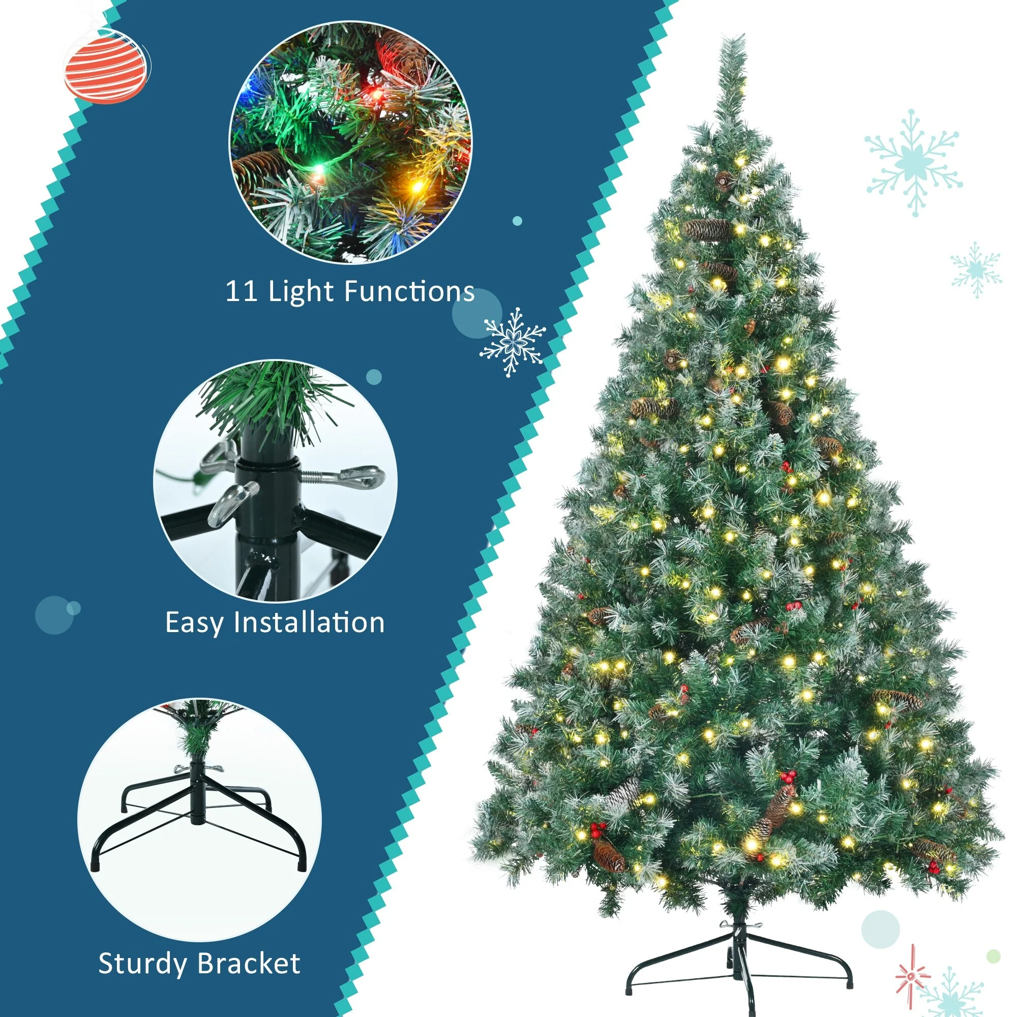 Pre-Lit 6FT Xmas Tree Set with Garland, Wreath and 11 Lighting Modes