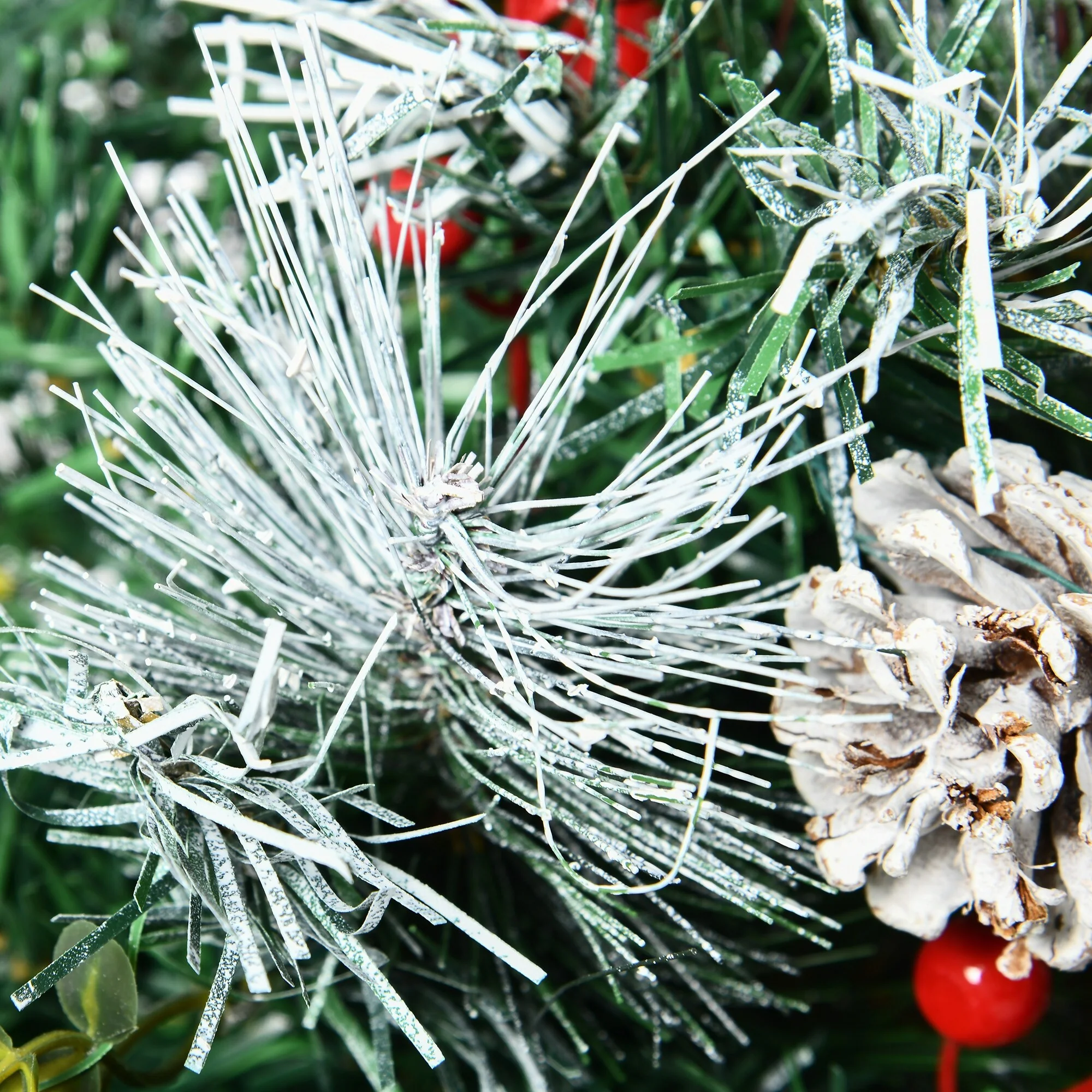 Outdoor 2.5 Ft Artificial Christmas Trees, Pre-Lit 2-Pack with 24 LED Lights, Red Berries, Pinecones & Snow-Dipped Branches