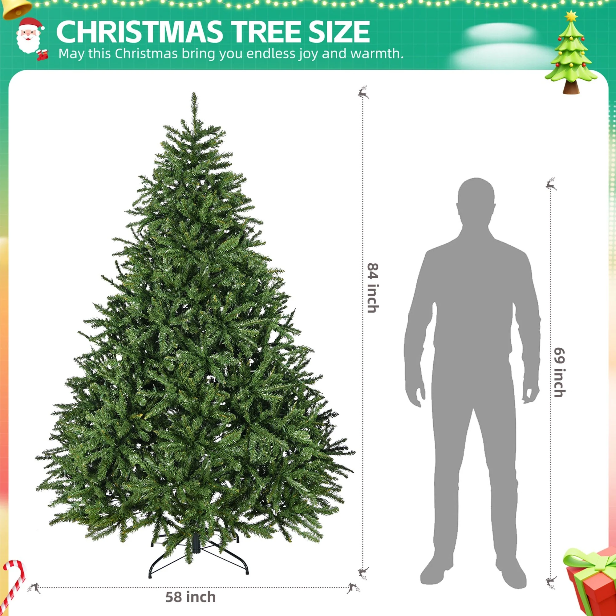 Full and Realistic 7ft Christmas Tree with 700 Warm White LEDs and 2231 Tips Easy Setup with Hinged Branches