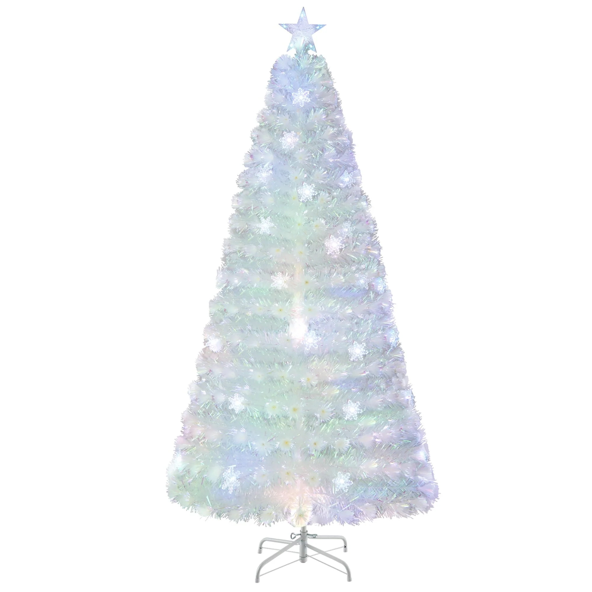 Gymax 5/6/7 FT Pre-Lit Fiber Optic Christmas Tree White Artificial