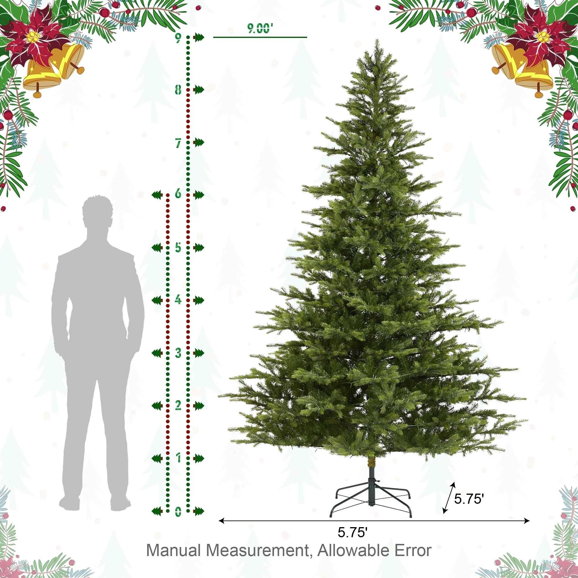 Glitzhome 7.5ft/9ft Pre-Lit Full Fir Artificial Christmas Tree w/Foot Pedal & Remote Control Simple Setup