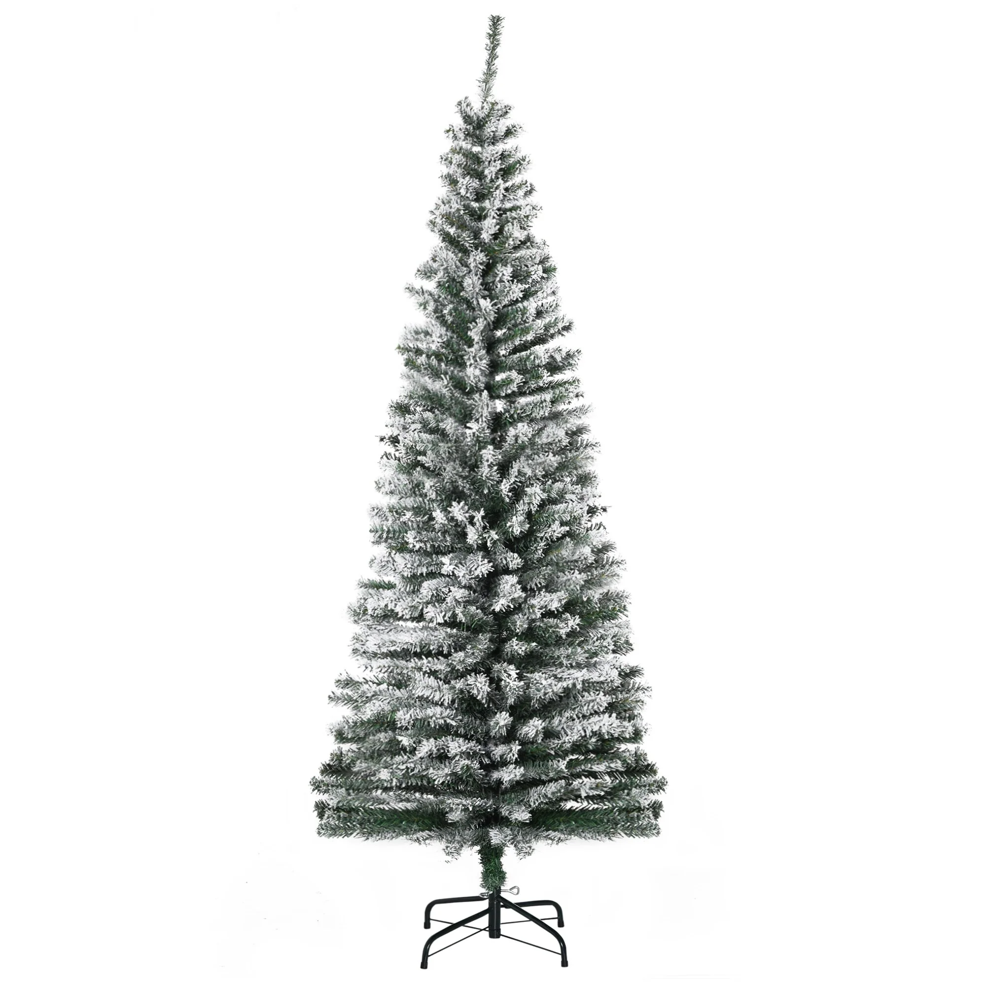6' Tall Snow-Flocked Slim Artificial Christmas Tree with Realistic Branch Tips and Sturdy Metal Base