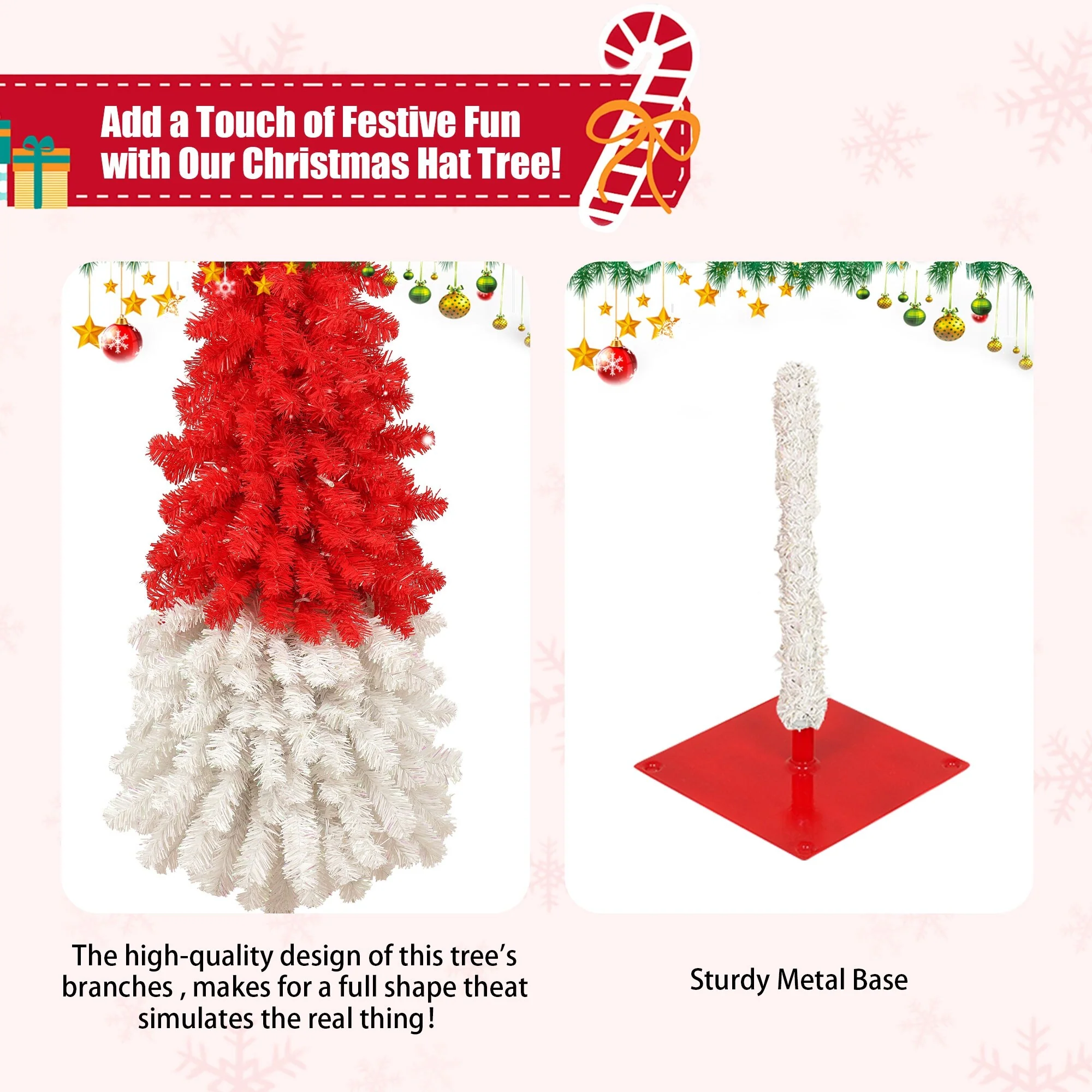 5FT Santa Hat Style Christmas Tree with LED Lights and 400 Branches