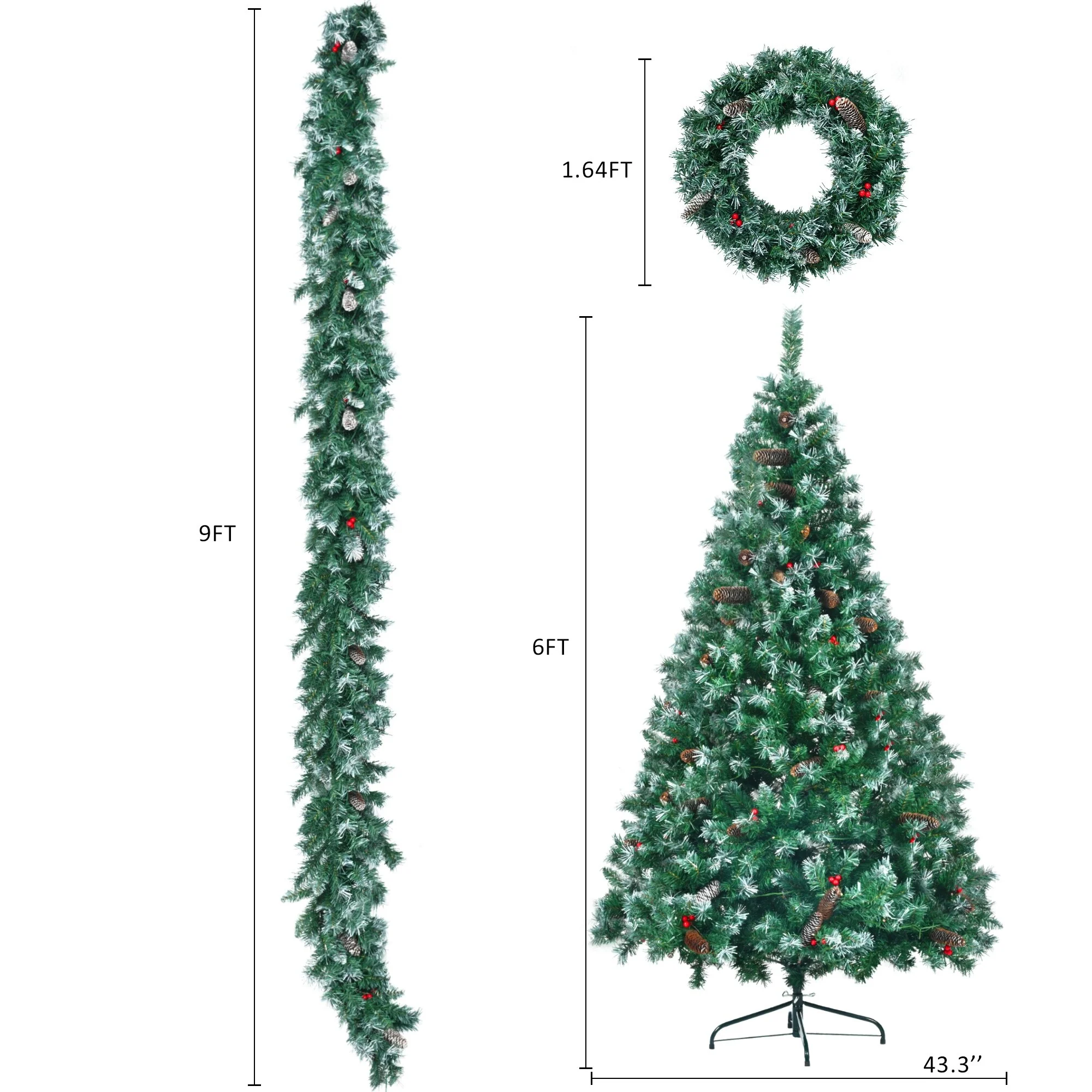 Pre-Lit 6FT Xmas Tree Set with Garland, Wreath and 11 Lighting Modes