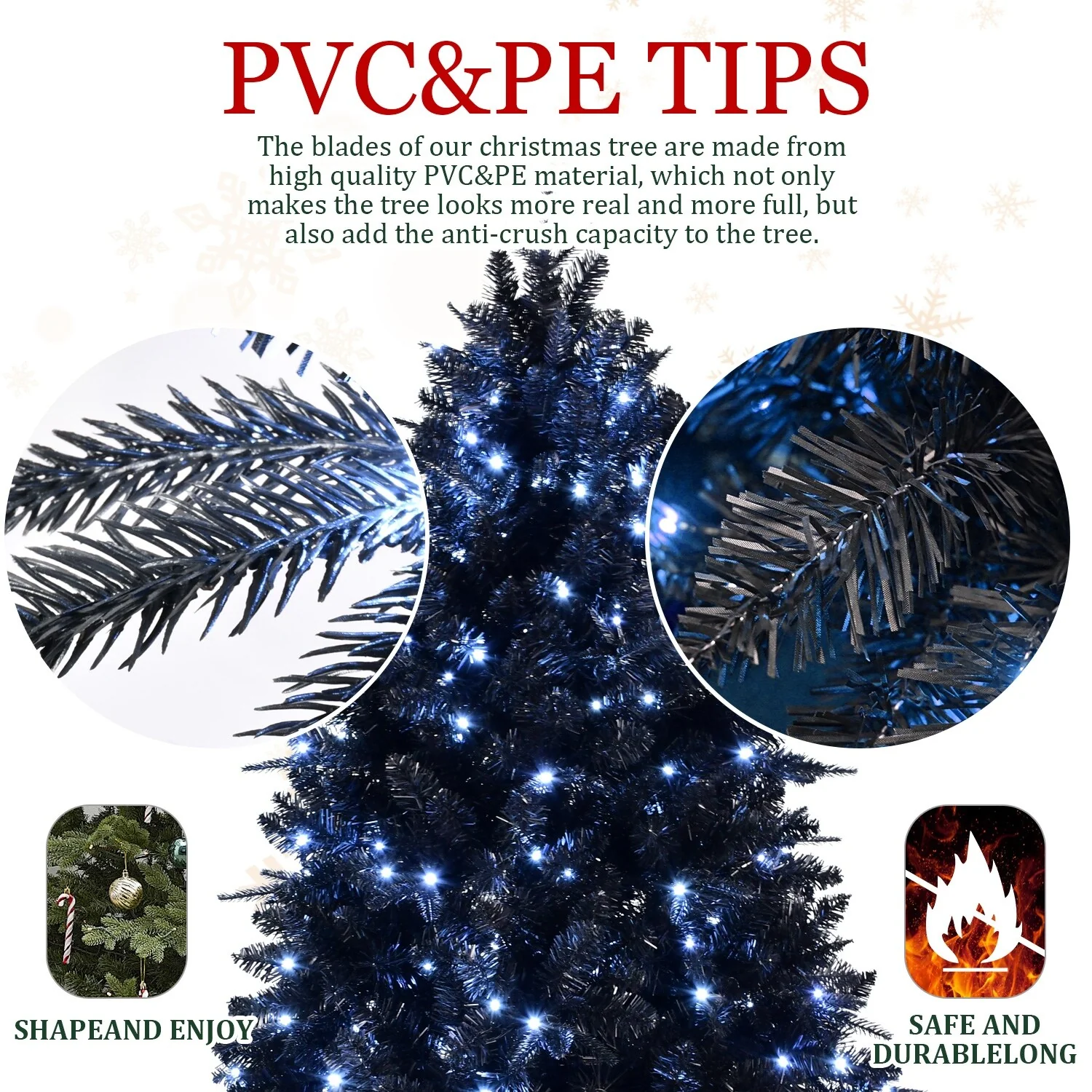 Pre-Lit Black Christmas Tree with 500-750 Lights, Full Branches, and Easy Assembly - 7.5ft to 9ft
