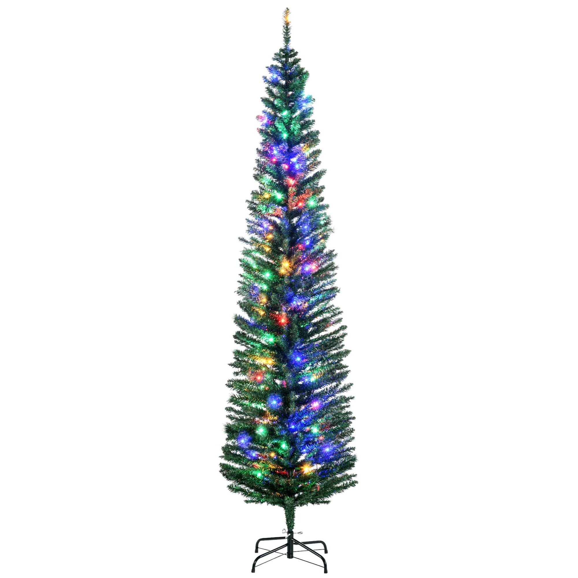 7ft Prelit Pencil Christmas Tree with 180 LED Lights, Slim Profile and Realistic Look