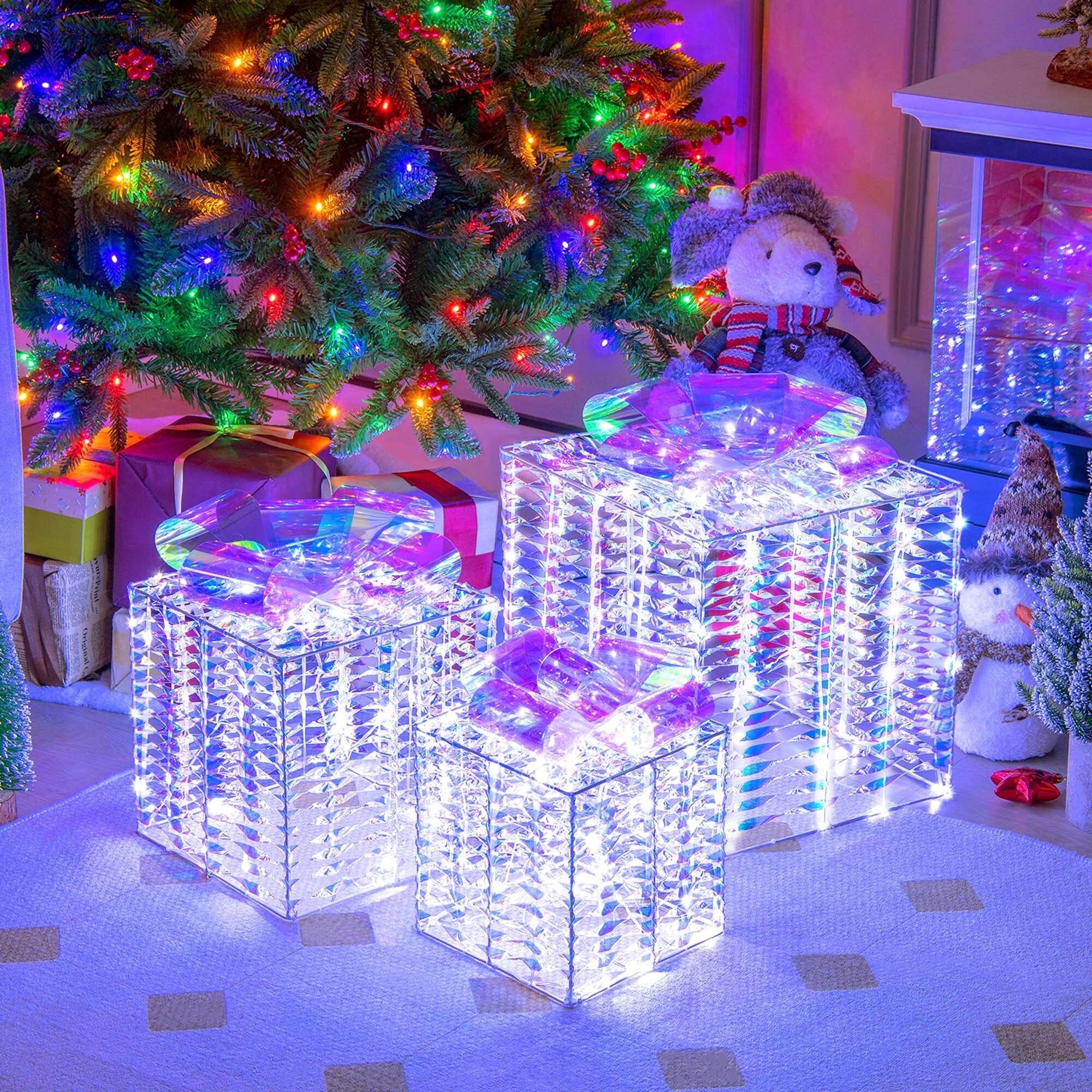Costway Set of 3 Iridescent Christmas Gift Box LED Lighted Present Box - See Details
