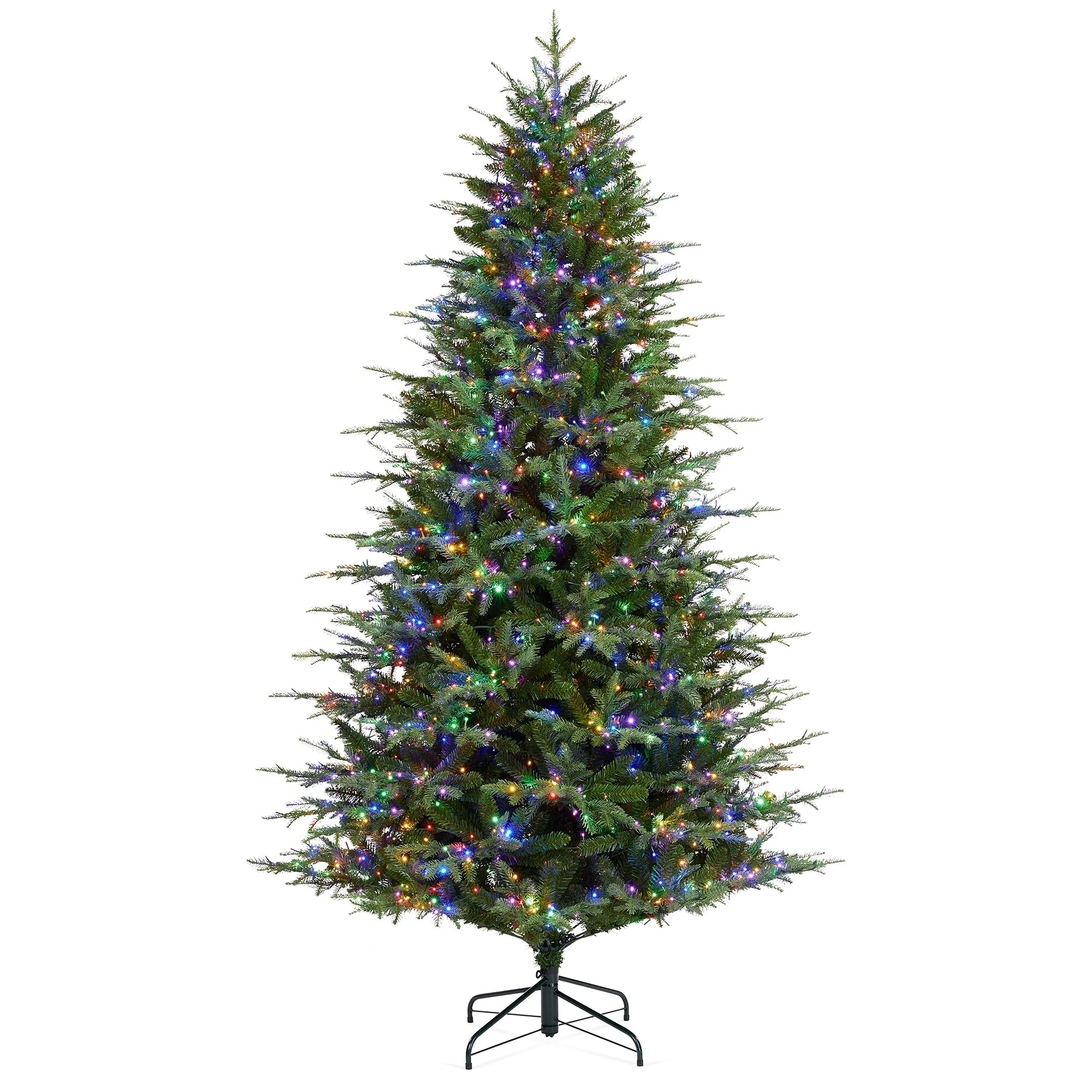 Glitzhome 7.5ft/9ft/11ft Pre-Lit Green Full Fir Artificial Christmas Tree with 1800/2450/3200 LEDs Simple Setup