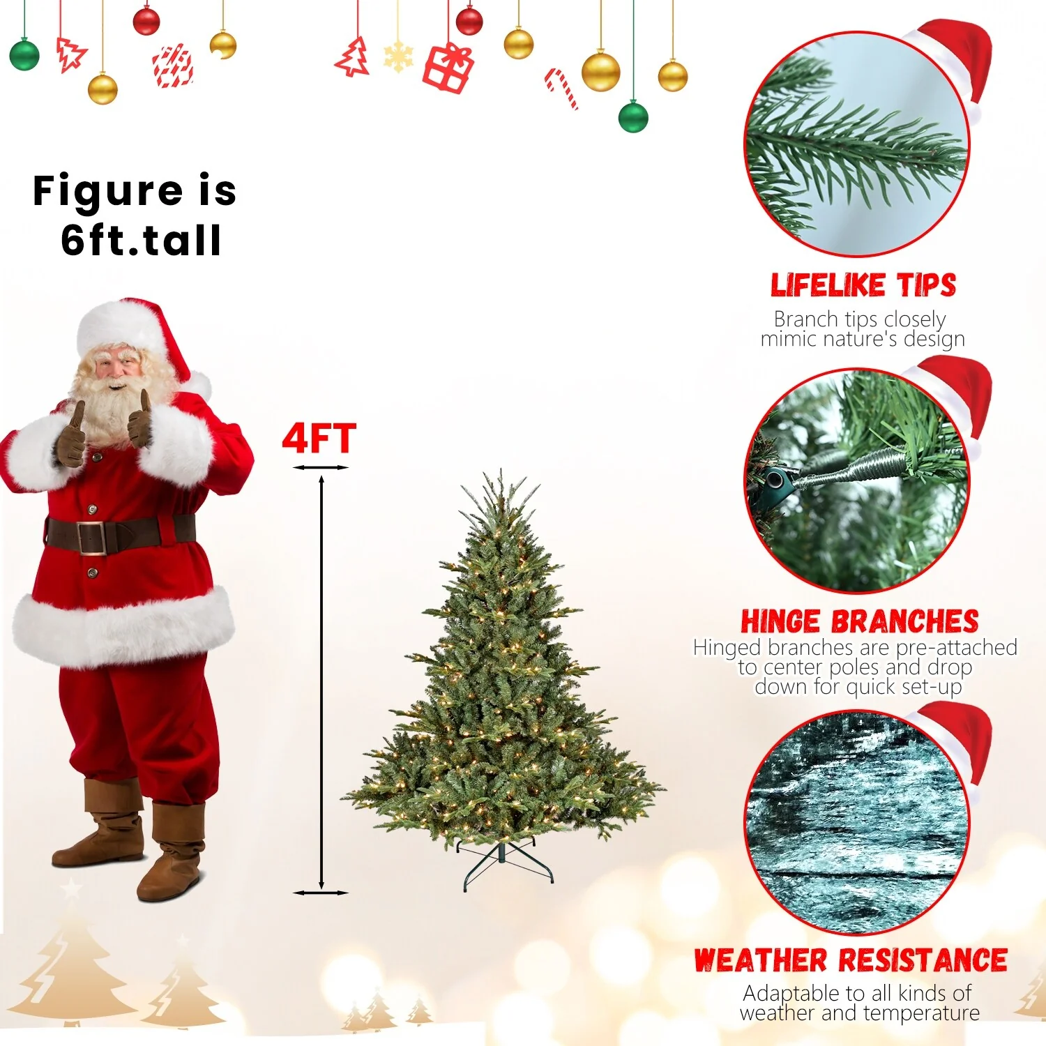 Premium Hinged 7/7.5/8ft Artificial Christmas Tree, PE/PVC Mix, Lifelike Douglas Fir with Sturdy Foldable Stand