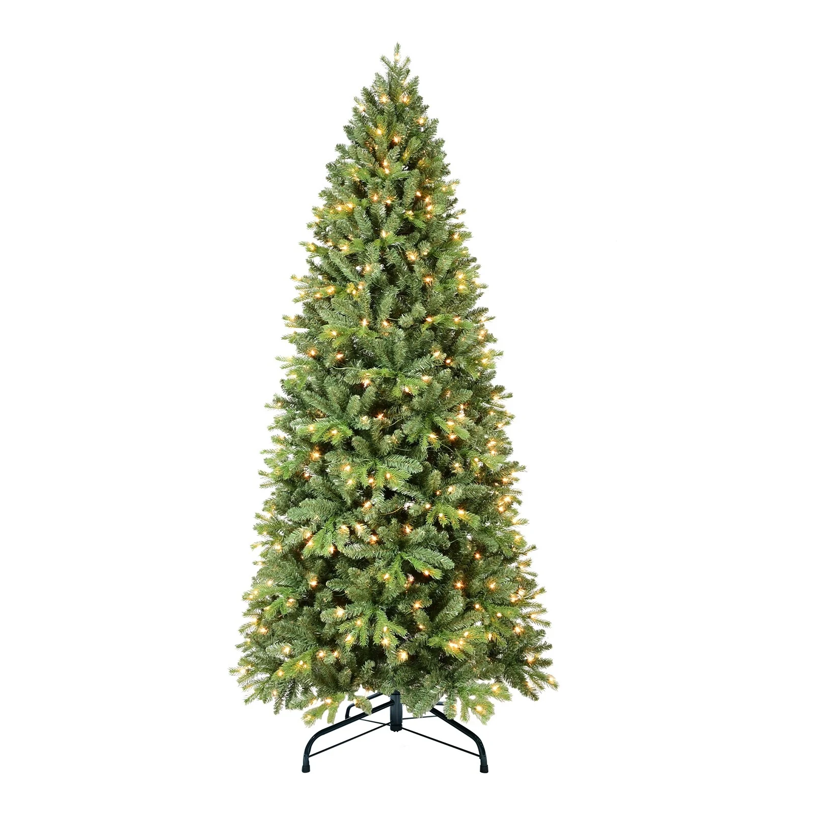 8FT/9FT Slim Pre-Lit Fir Artificial Christmas Tree, 'Feel Real' Needles, White Lights, Metal Hinged Branches & Base