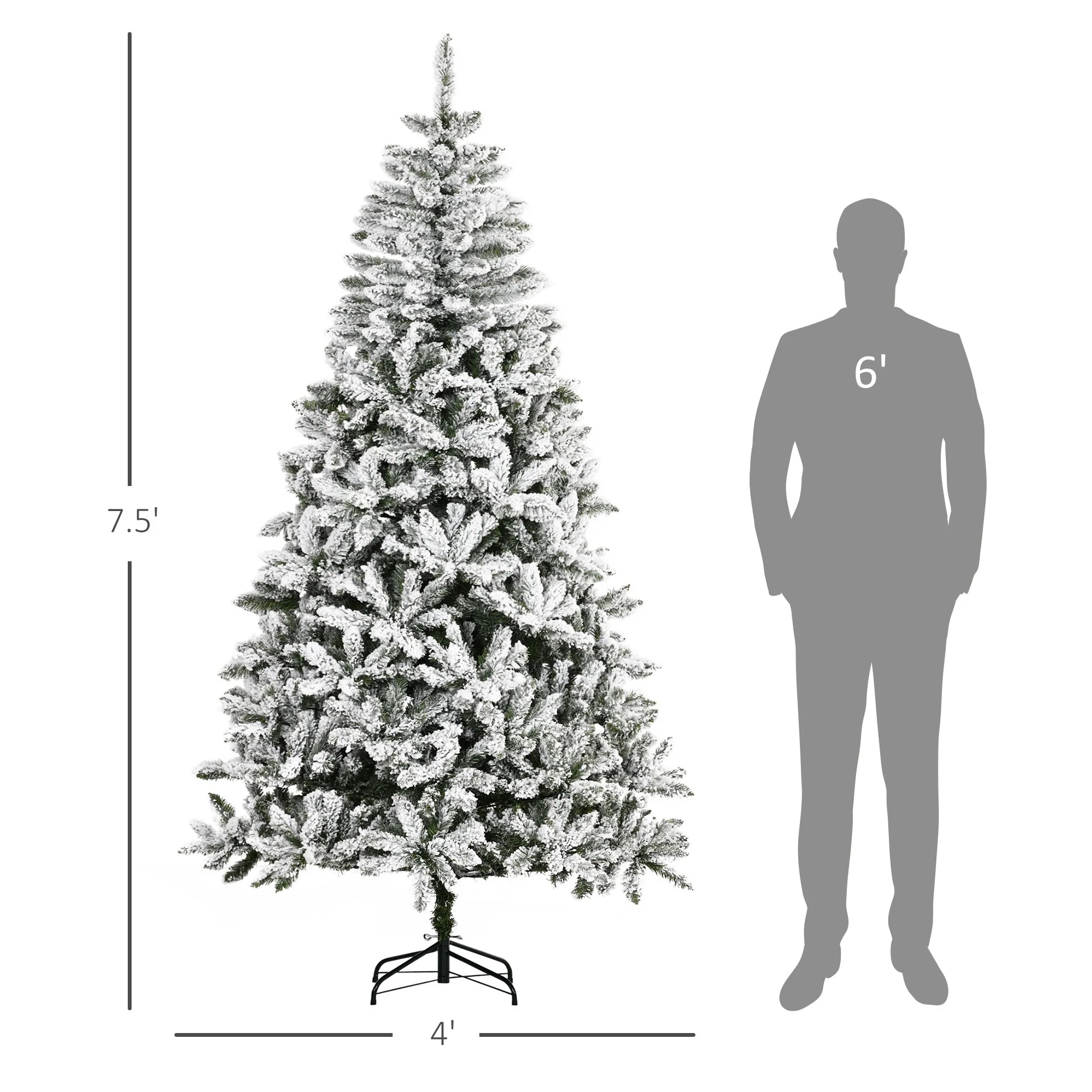 Snow Flocked 7.5ft/9ft Unlit Artificial Pine Christmas Tree with Lifelike Branches, Perfect for Holiday Ambiance