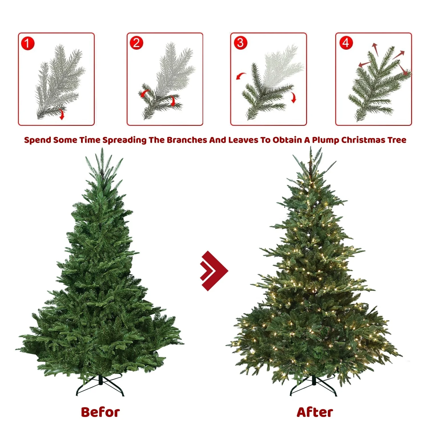 Artificial Douglas Fir Christmas Tree with Flame-Retardant PE/PVC Needles, Hinged Branches, Foldable Base