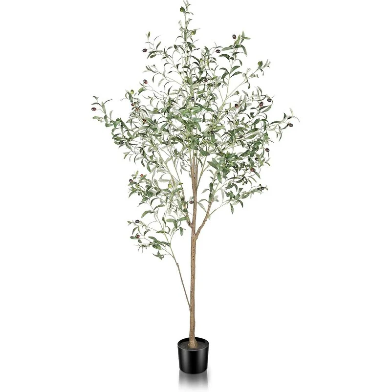 Faux Olive Tree Artificial Potted Plant with Realistic Leaves Silk Olive Branches in Planter for Home Office Indoor Decor