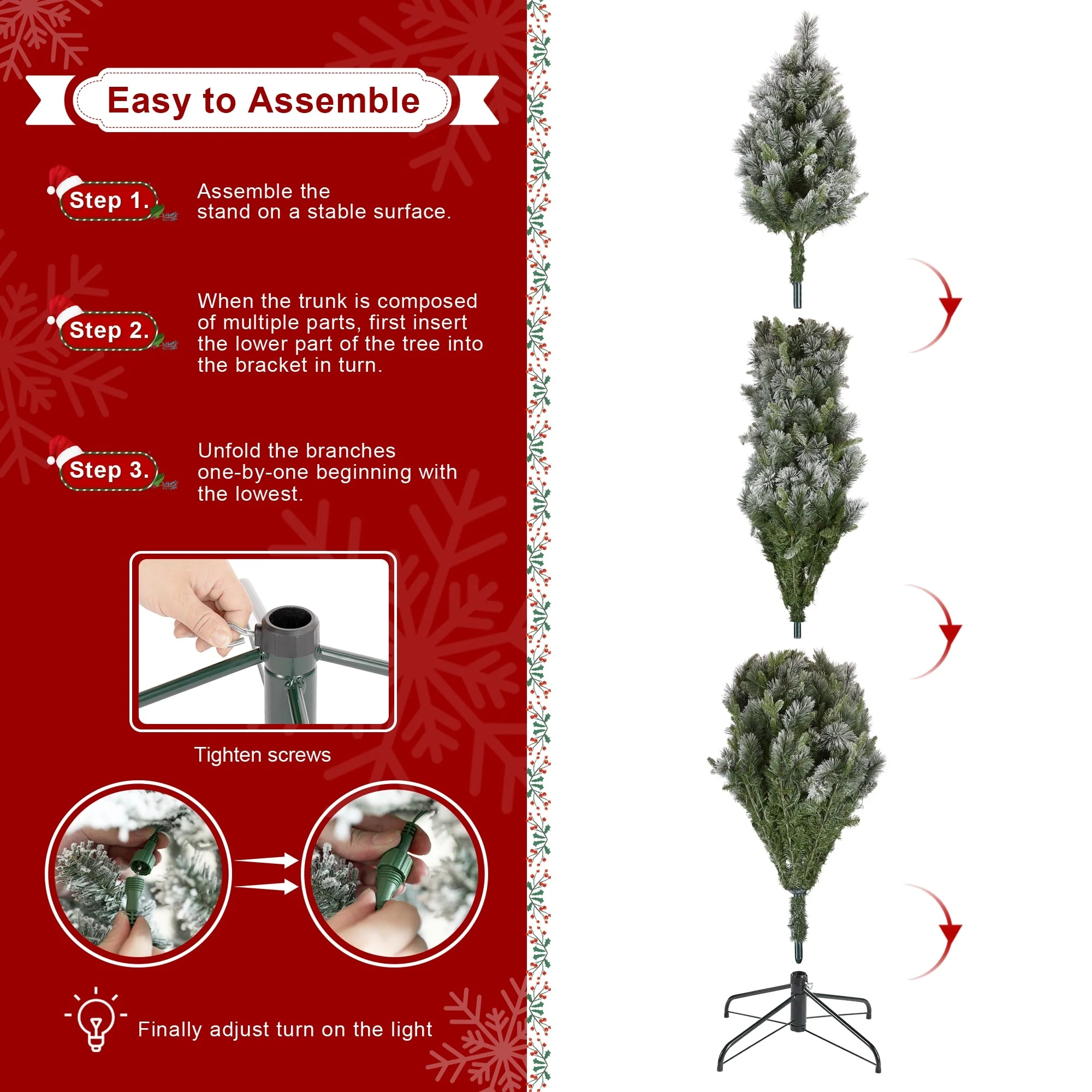 Glitzhome 7.5ft/9ft/11ft Pre-Lit Flocked Slim Pine Artificial Christmas Tree w/ Foot Pedal & Remote Control