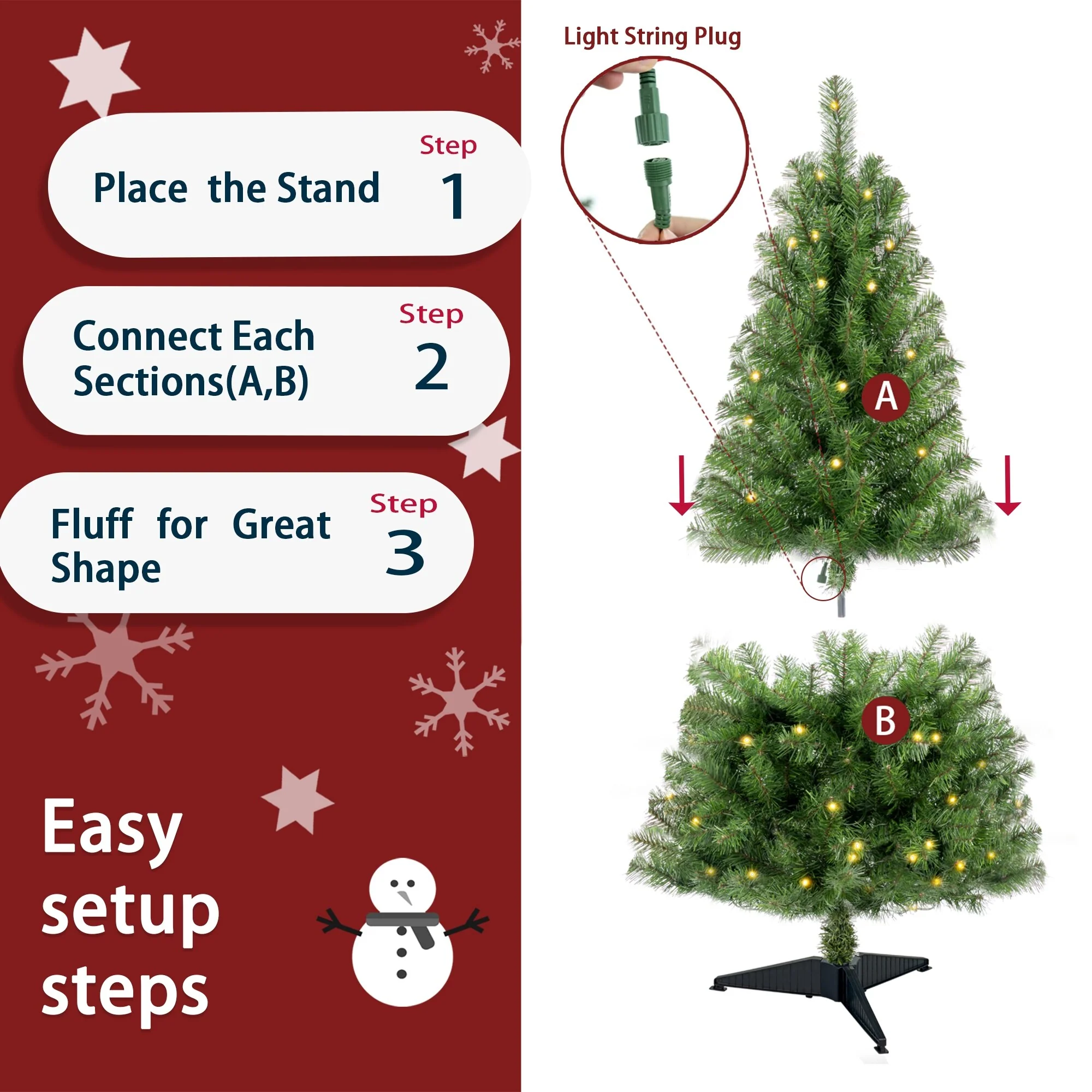4ft Artificial Christmas Tree with Stand, Pre-Lit with 100 LED Lights, 241 Branch Tips, Durable PVC, Indoor Use