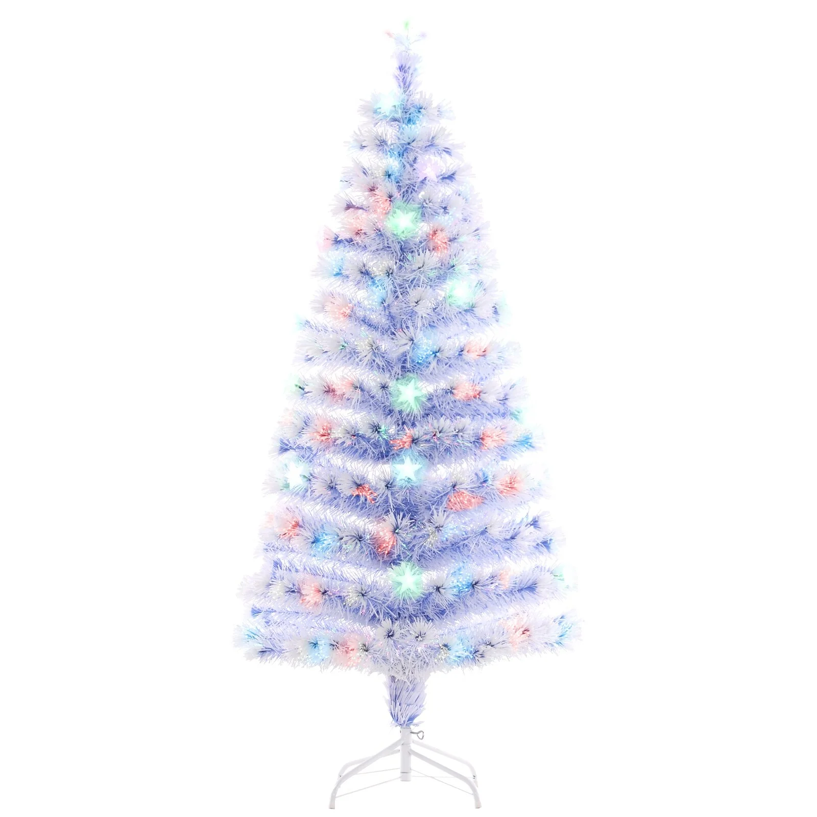 5' Tall White Douglas Fir Artificial Christmas Tree with Fiber Optics & LED Star Top, Easy Assembly & Storage