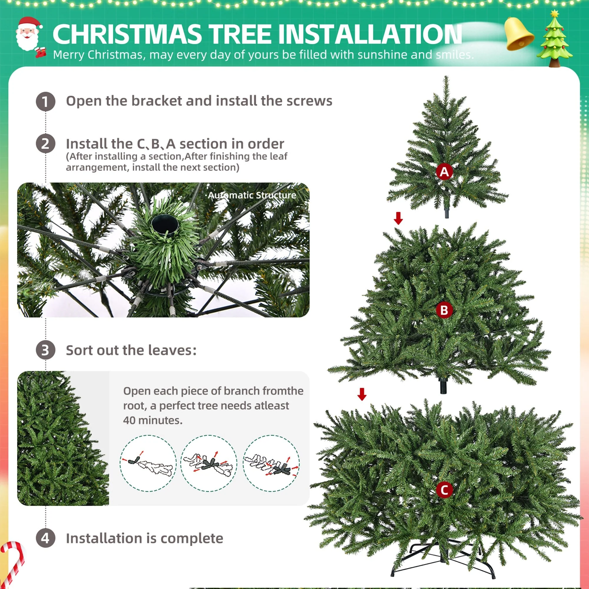 7FT Unlit Artificial Christmas Tree with 2231 PVC Tips, Hinged Design, and Metal Stand