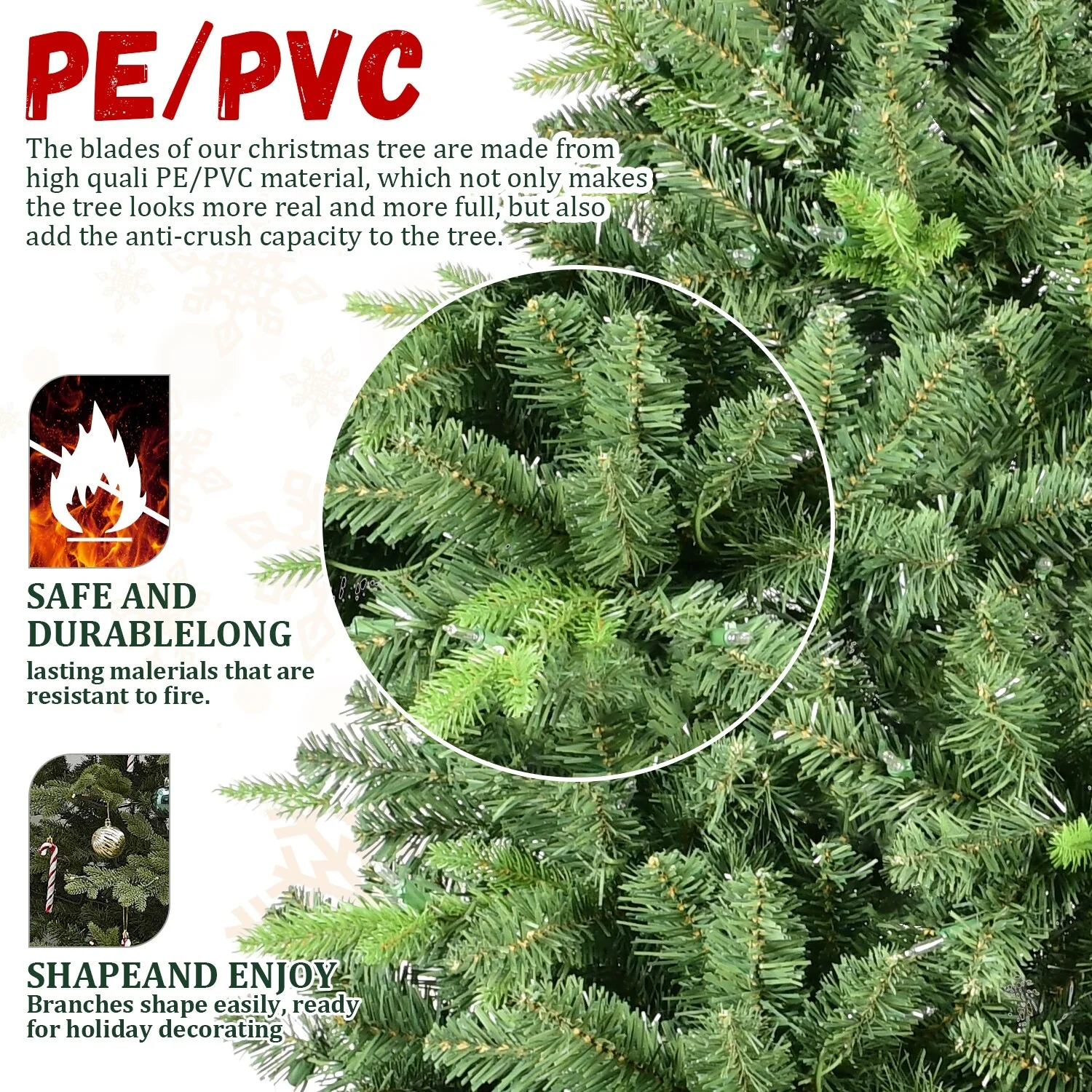 8FT/9FT Premium Spruce Artificial Xmas Tree with 2535/3509 PE & PVC Branch Tips, Hinged Branches & Foldable Base
