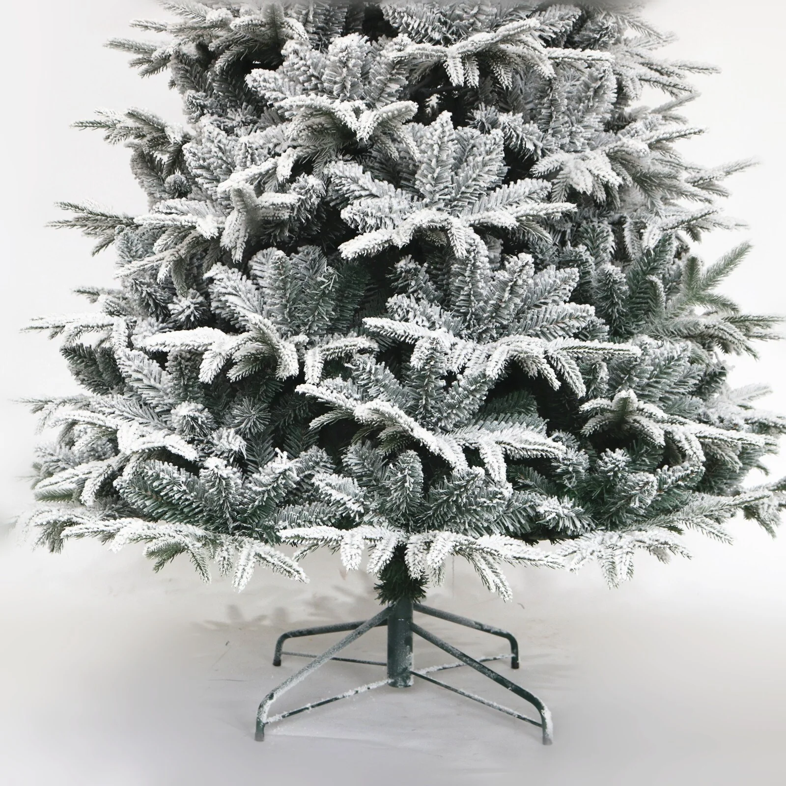 7FT Snow Flocked Christmas Tree, Realistic Hinged Pine, Unlit with White Tips, Durable Foldable Metal Stand, 1100 Branch Tips