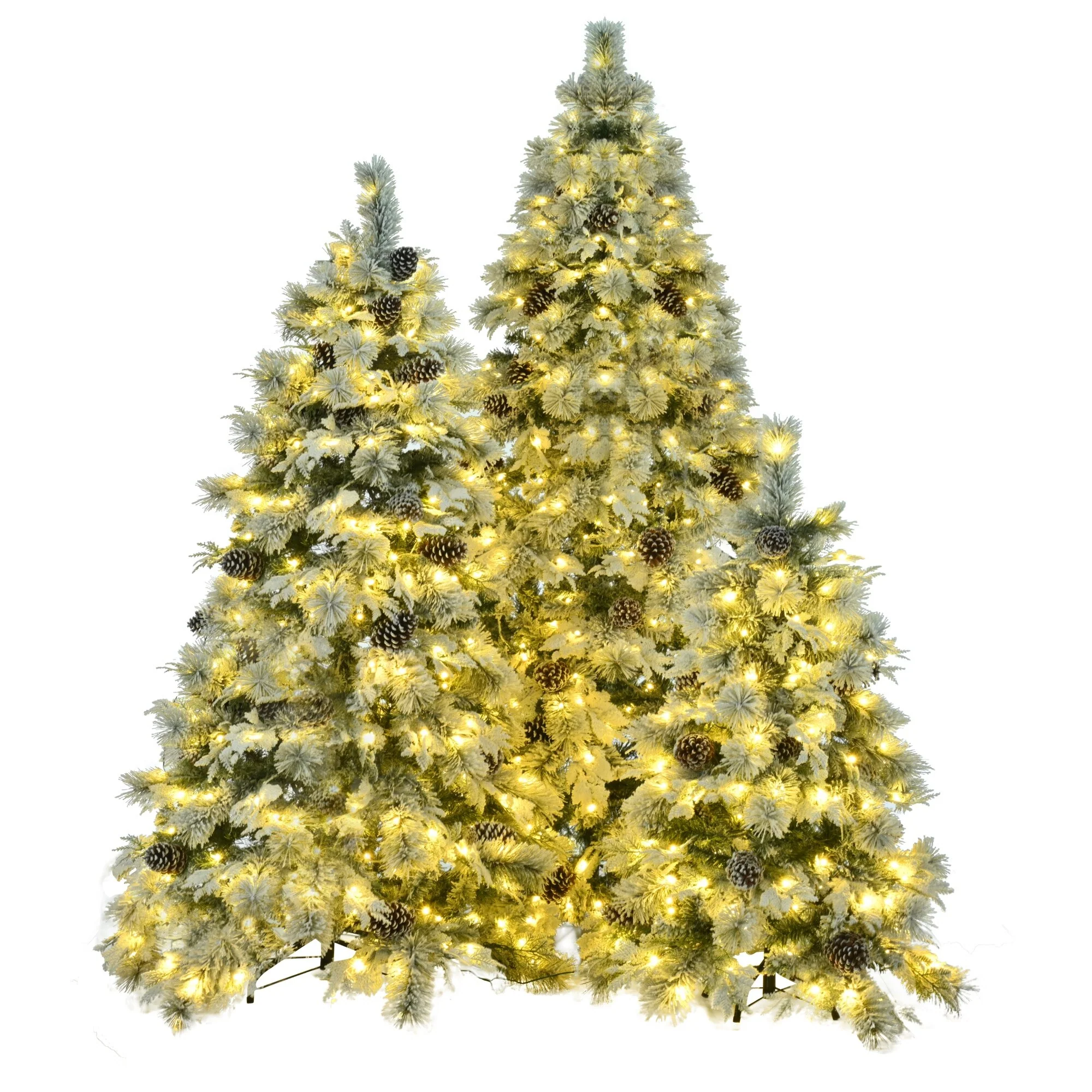 Pre-Lit Snow Flocked Xmas Tree Set - 4FT, 6FT, 7.5FT with Pine Cones, 820 LED Lights & 11 Modes