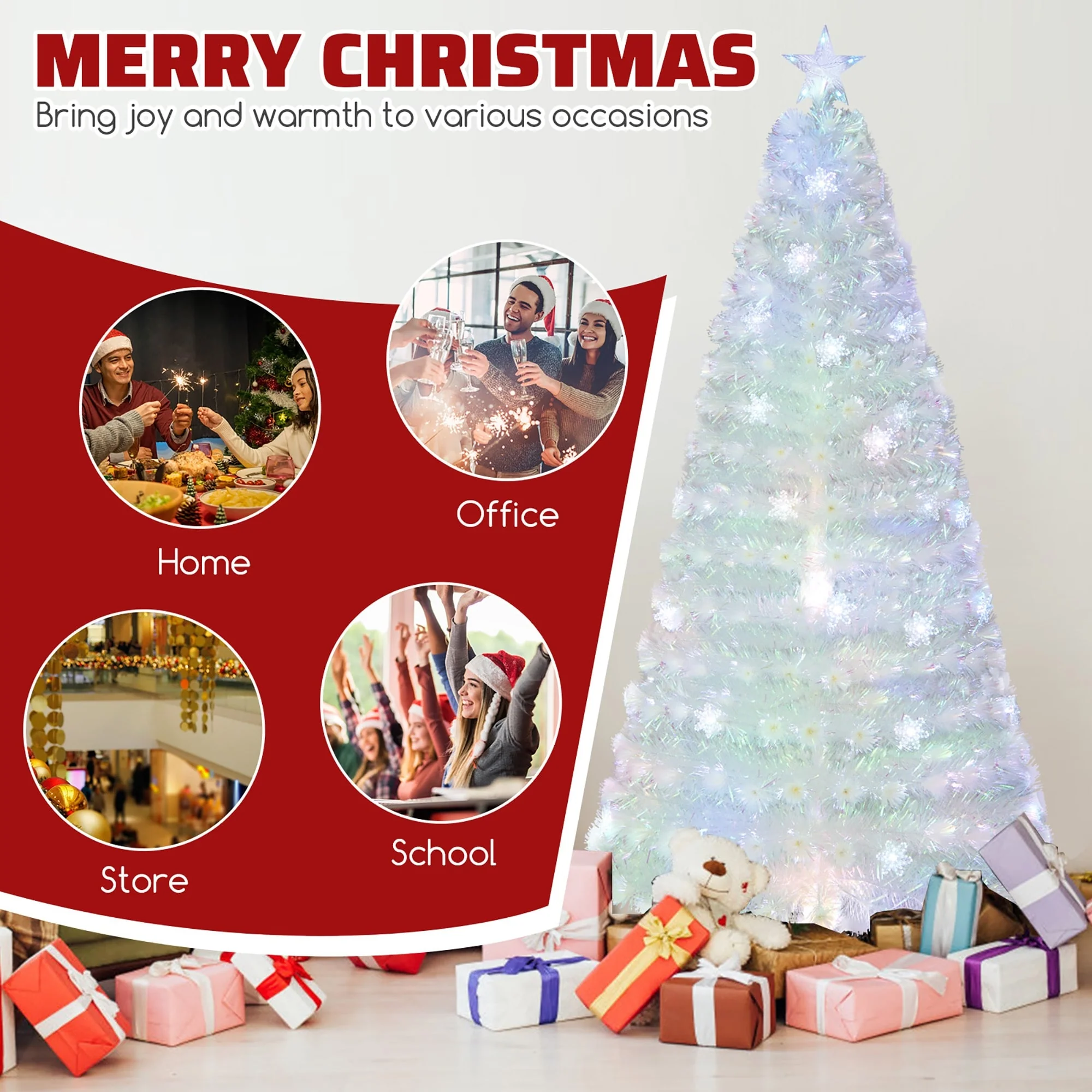Gymax 5/6/7 FT Pre-Lit Fiber Optic Christmas Tree White Artificial