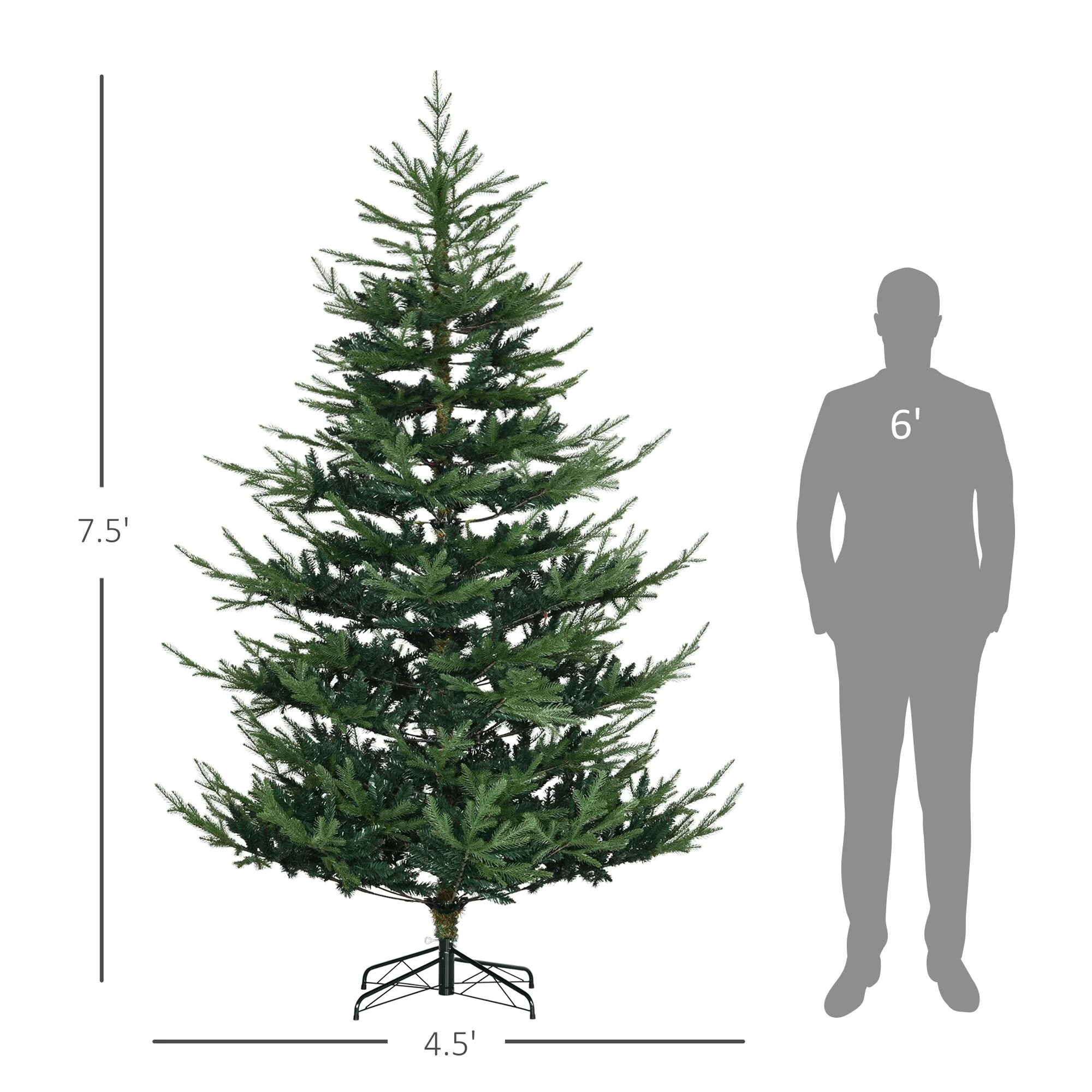 Unlit 6/7.5/9 Ft Pine Artificial Christmas Tree, Hinged Branches, Realistic Look with Steel Base, Auto Open Setup