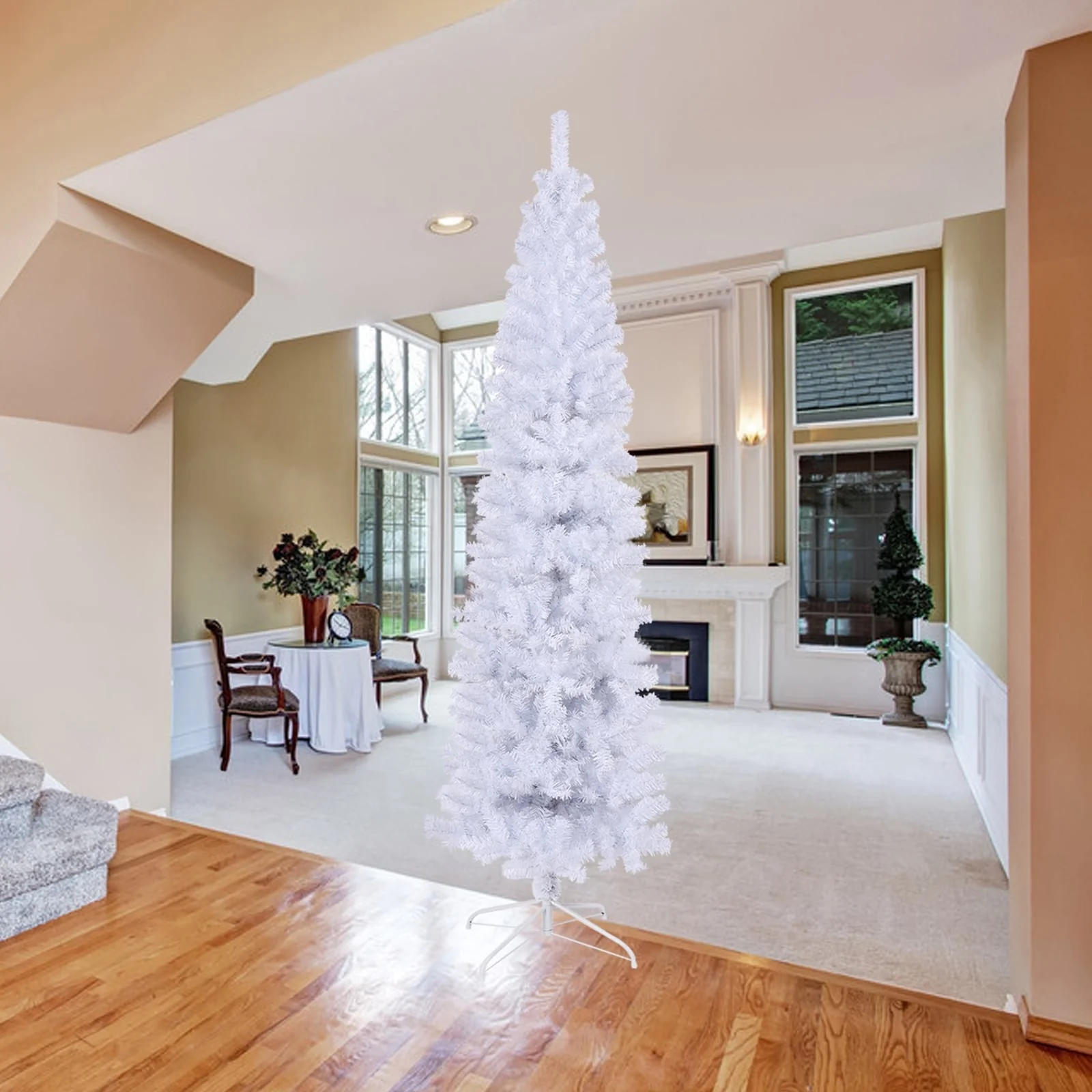 7.5FT Slim Artificial Christmas Tree with Durable Metal Stand, 1000 Tips, Compact Design Perfect for Apartment or Corner