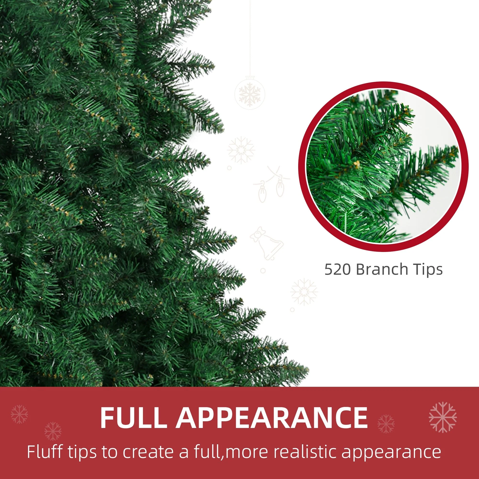 Space-Saving 5ft/7ft Half Christmas Tree, Unlit Artificial Tree with Steel Base and Wall-Fit Design