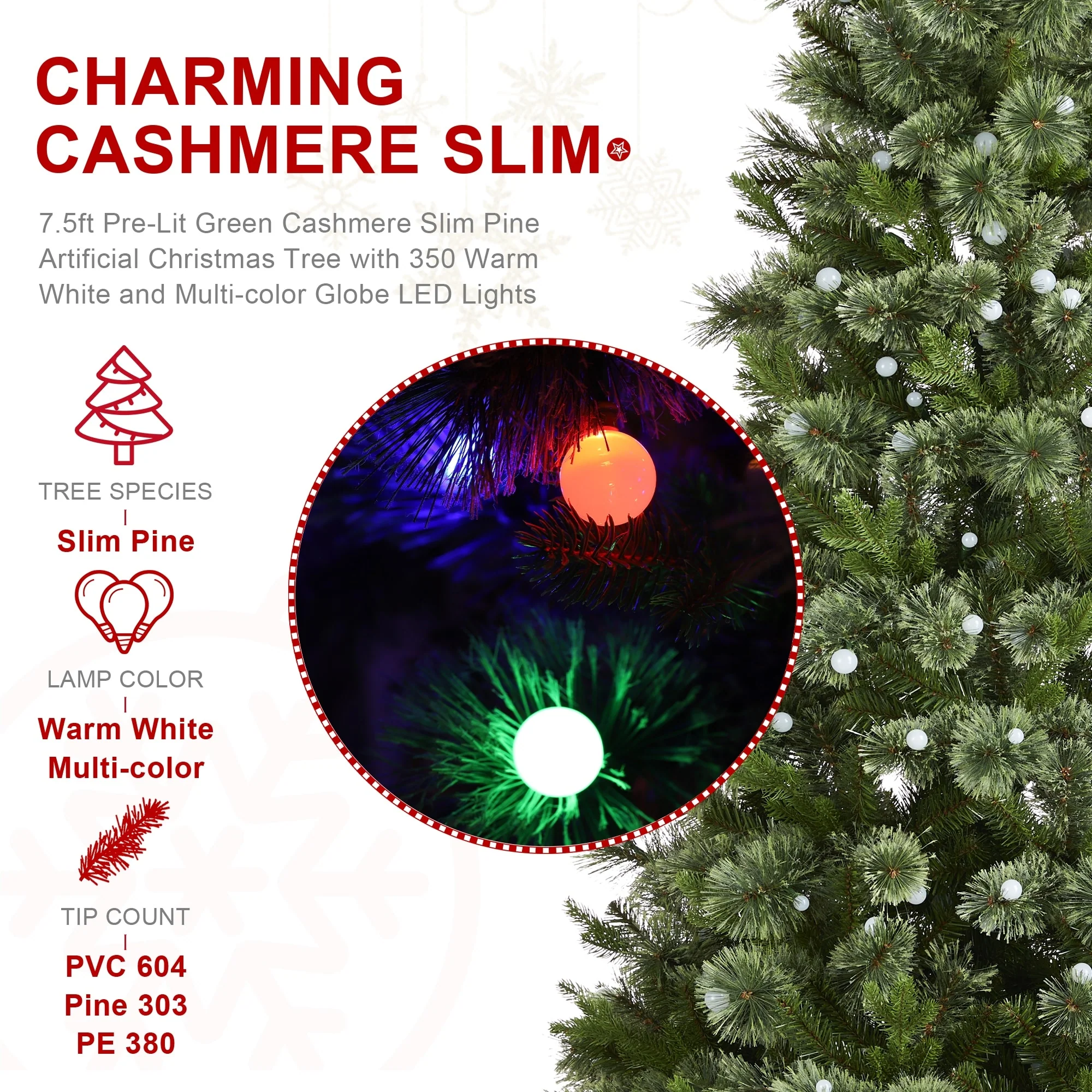 Glitzhome 7.5ft/9ft Pre-Lit Green Slim Pine Artificial Christmas Tree with Foot Pedal & Remote Control