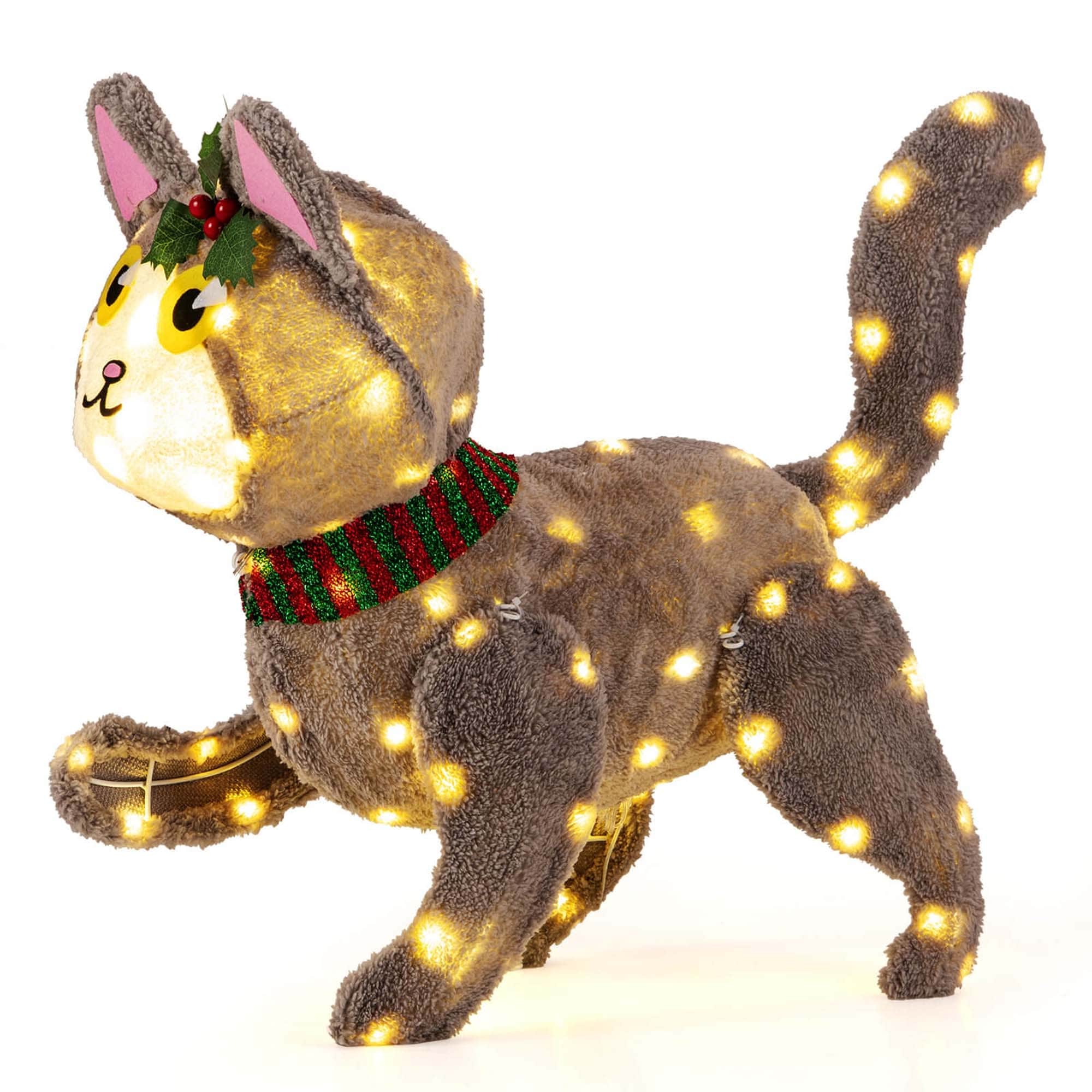 Costway Lighted Christmas Cat with 88 LED Lights 4 Ground Stakes Cable - as pic shows - See Details