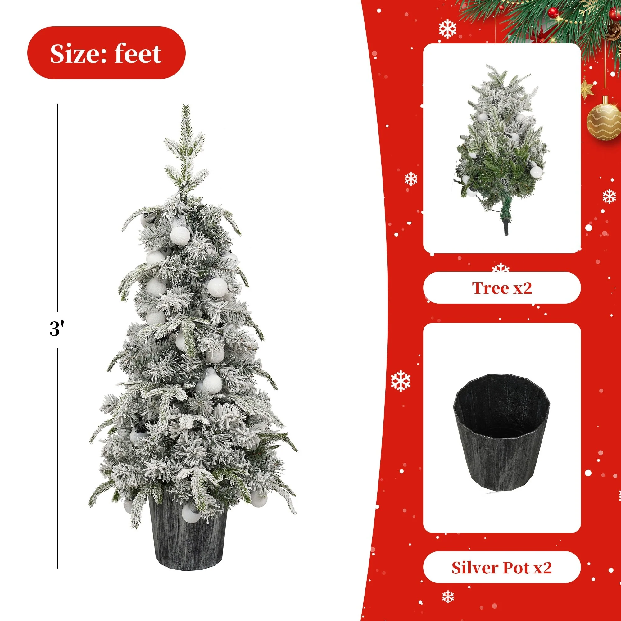 Set of 2 Lighted 3ft Candy Christmas Trees with Warm White LED Lights