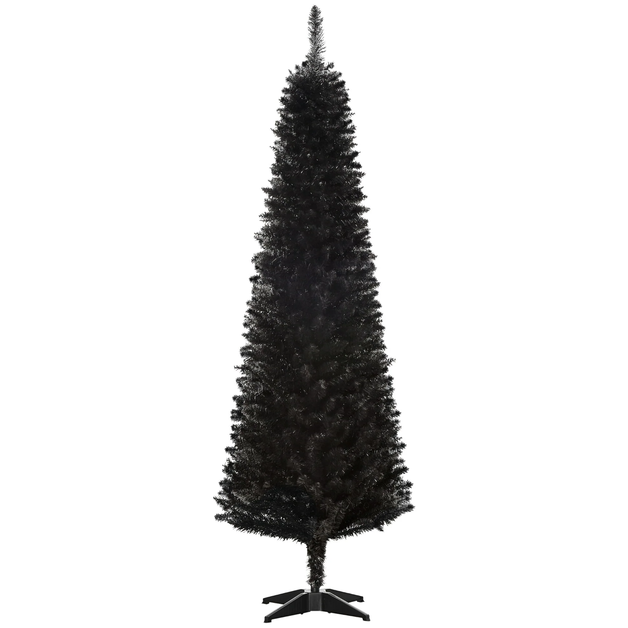 Slim Black Artificial Christmas Tree, Pencil Style with Realistic Branch Tips and Plastic Base - Perfect for Small Spaces