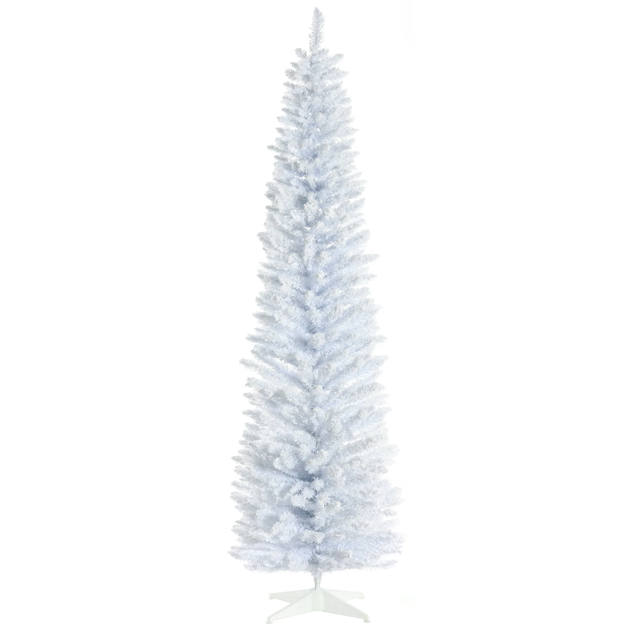 7FT Slim Snow Flocked Pencil Christmas Tree, Unlit Artificial Holiday Tree with Dense, Realistic Branch Tips