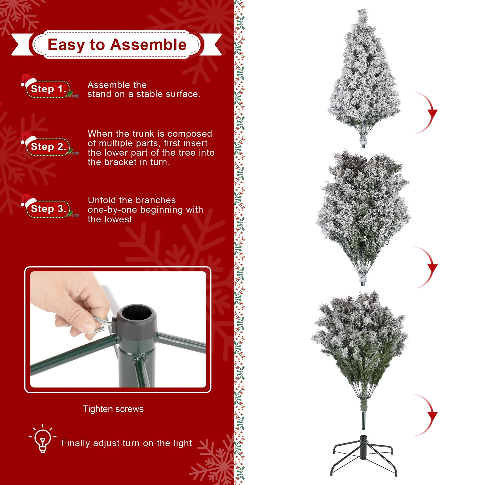 Glitzhome 7.5ft/9ft Pre-Lit Flocked Full Spruce Artificial Christmas Tree with C3 Lights Foot Switch