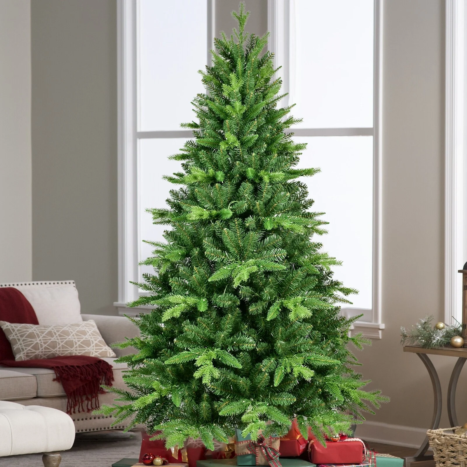 7ft Artificial Christmas Tree with 450 LED Lights, Hinged Structure, and 1692 Branch Tips