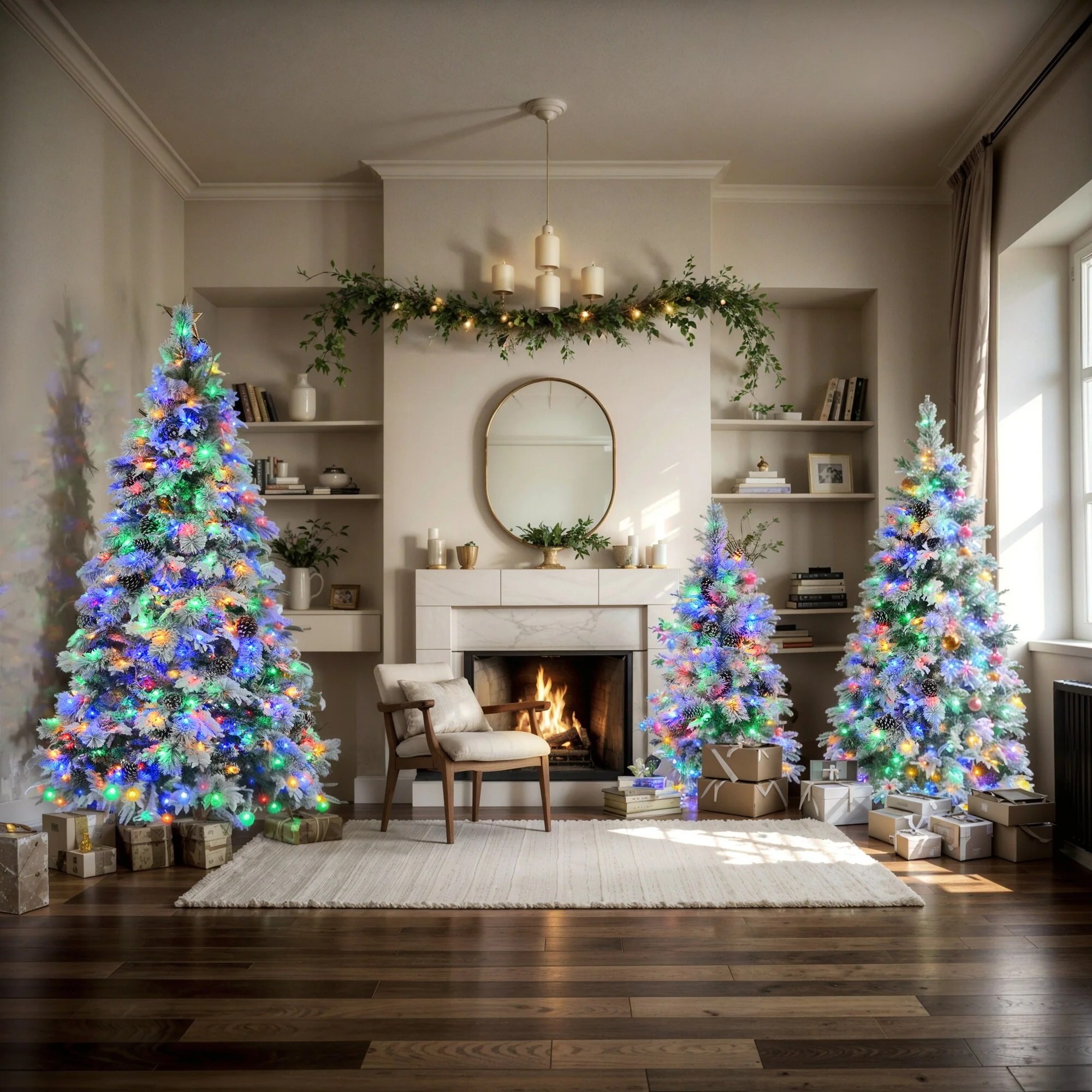 Pre-Lit Snow Flocked Xmas Tree Set - 4FT, 6FT, 7.5FT with Pine Cones, 820 LED Lights & 11 Modes