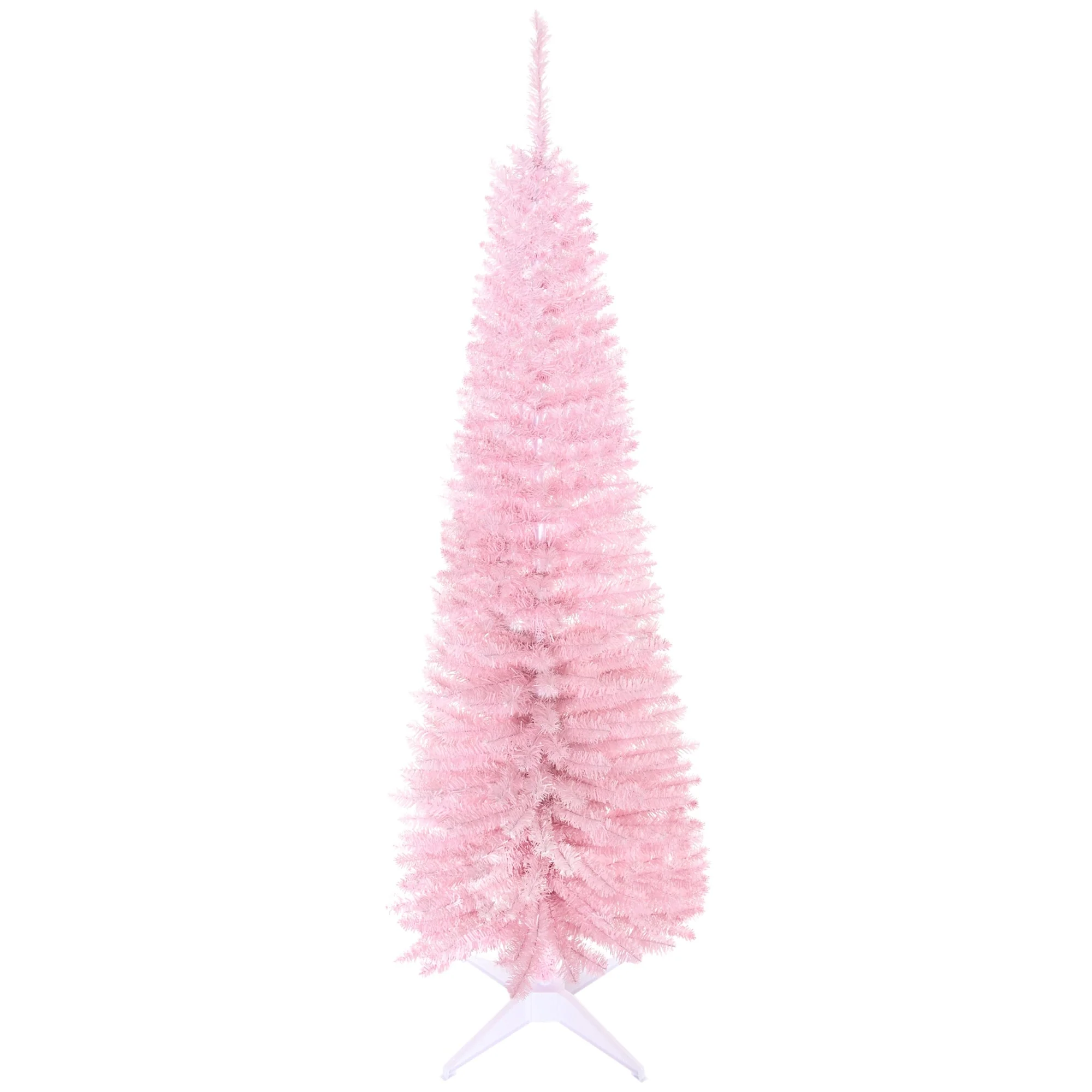 Snow-Flocked 6ft/5ft/7ft Pencil Christmas Tree, Slim Unlit Artificial Tree with Realistic Branches and Plastic Stand