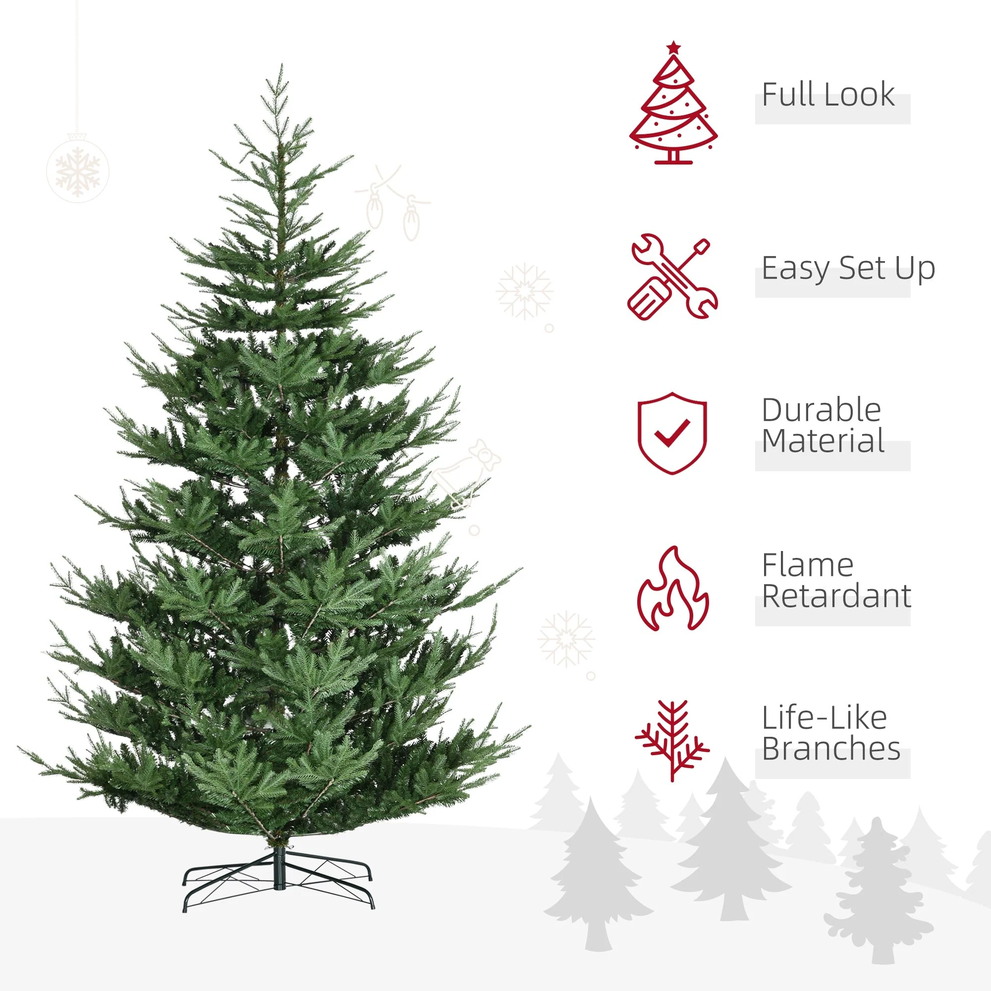Unlit 6/7.5/9 Ft Pine Artificial Christmas Tree, Hinged Branches, Realistic Look with Steel Base, Auto Open Setup