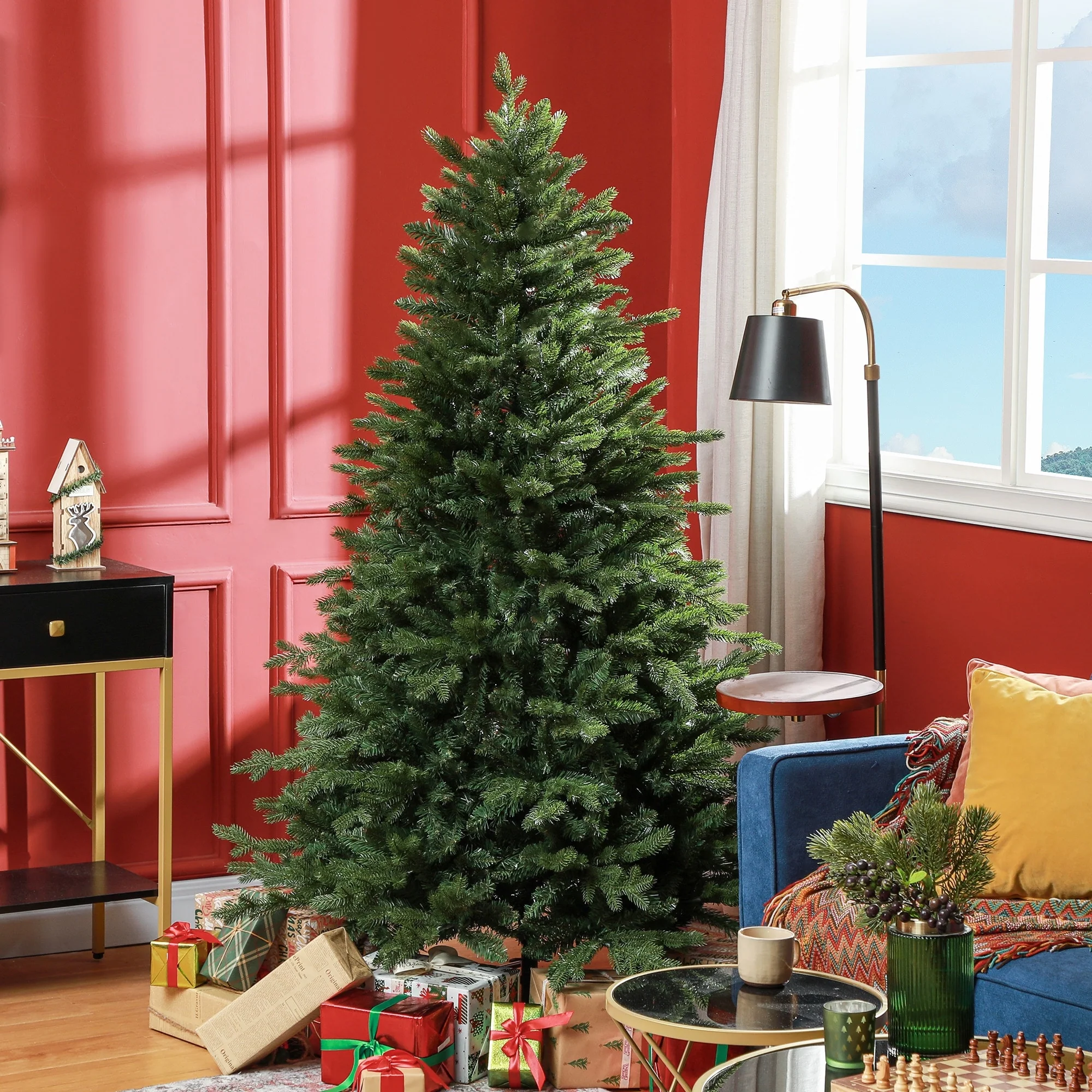 6ft Full-Shape Artificial Christmas Tree, Hinged Design with 1821 Tips, Foldable Stand for Easy Setup, Indoor Holiday Tree