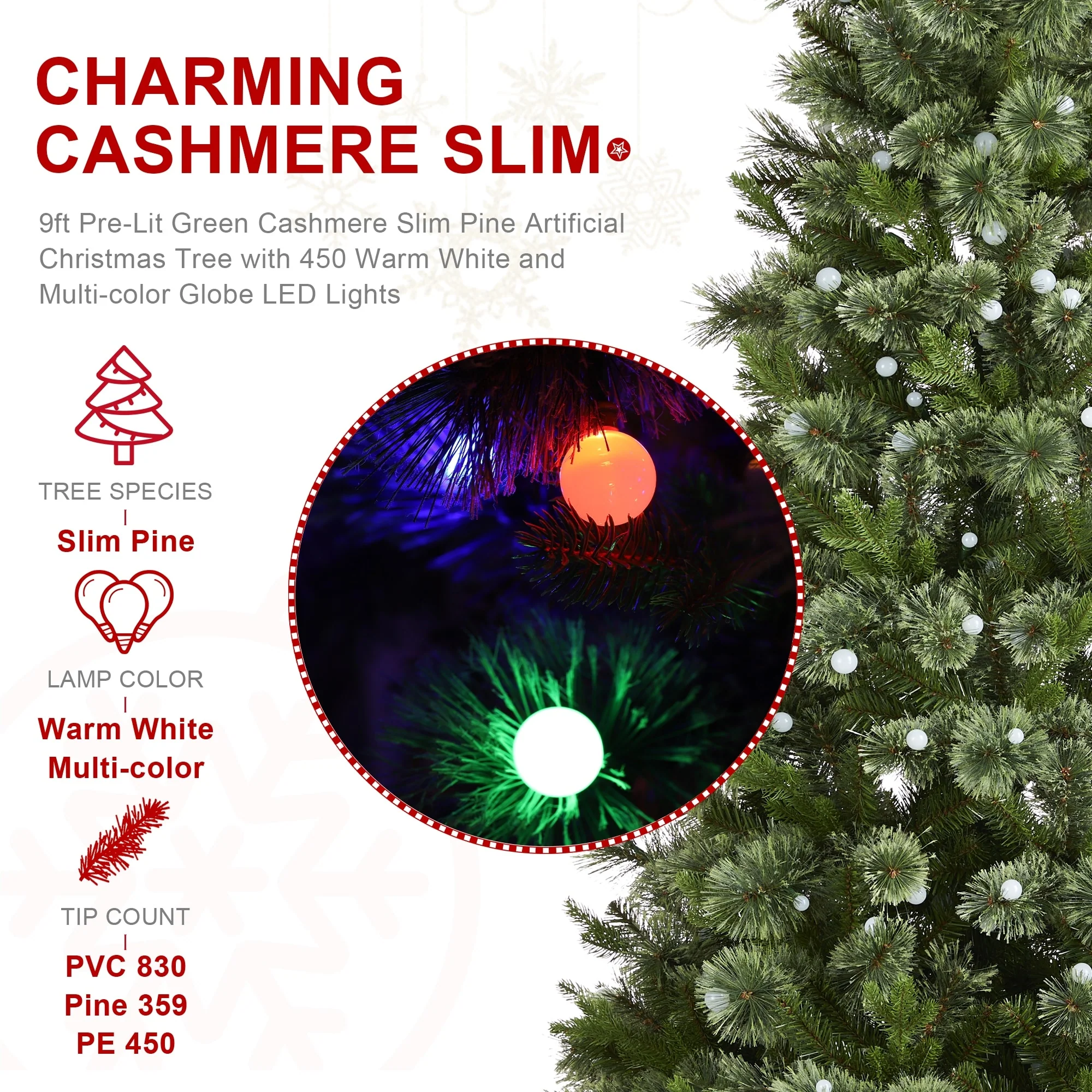 Glitzhome 7.5ft/9ft Pre-Lit Green Slim Pine Artificial Christmas Tree with Foot Pedal & Remote Control