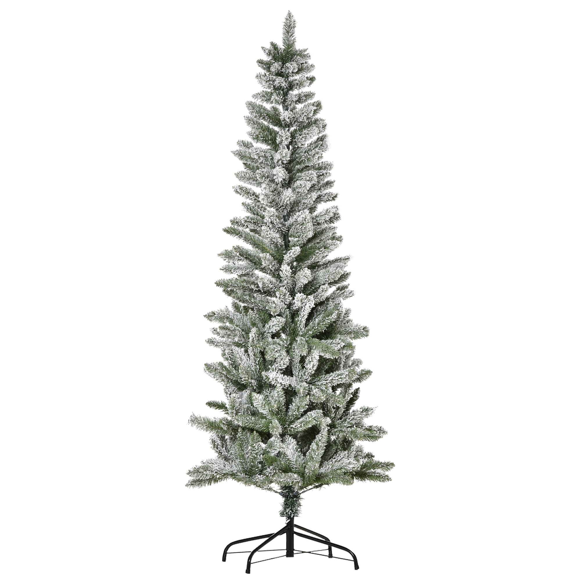 6ft Unlit Snow-Flocked Slim Pine Christmas Tree with 394 Tips, Realistic Branches, Easy Assembly, Steel Base Included