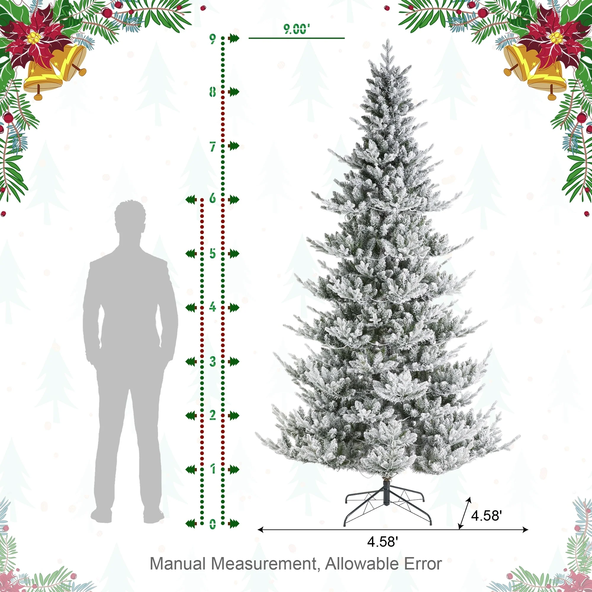 Glitzhome 7.5ft/9ft Pre-Lit Flocked Upward Slim Fir Artificial Christmas Tree with Remote Control