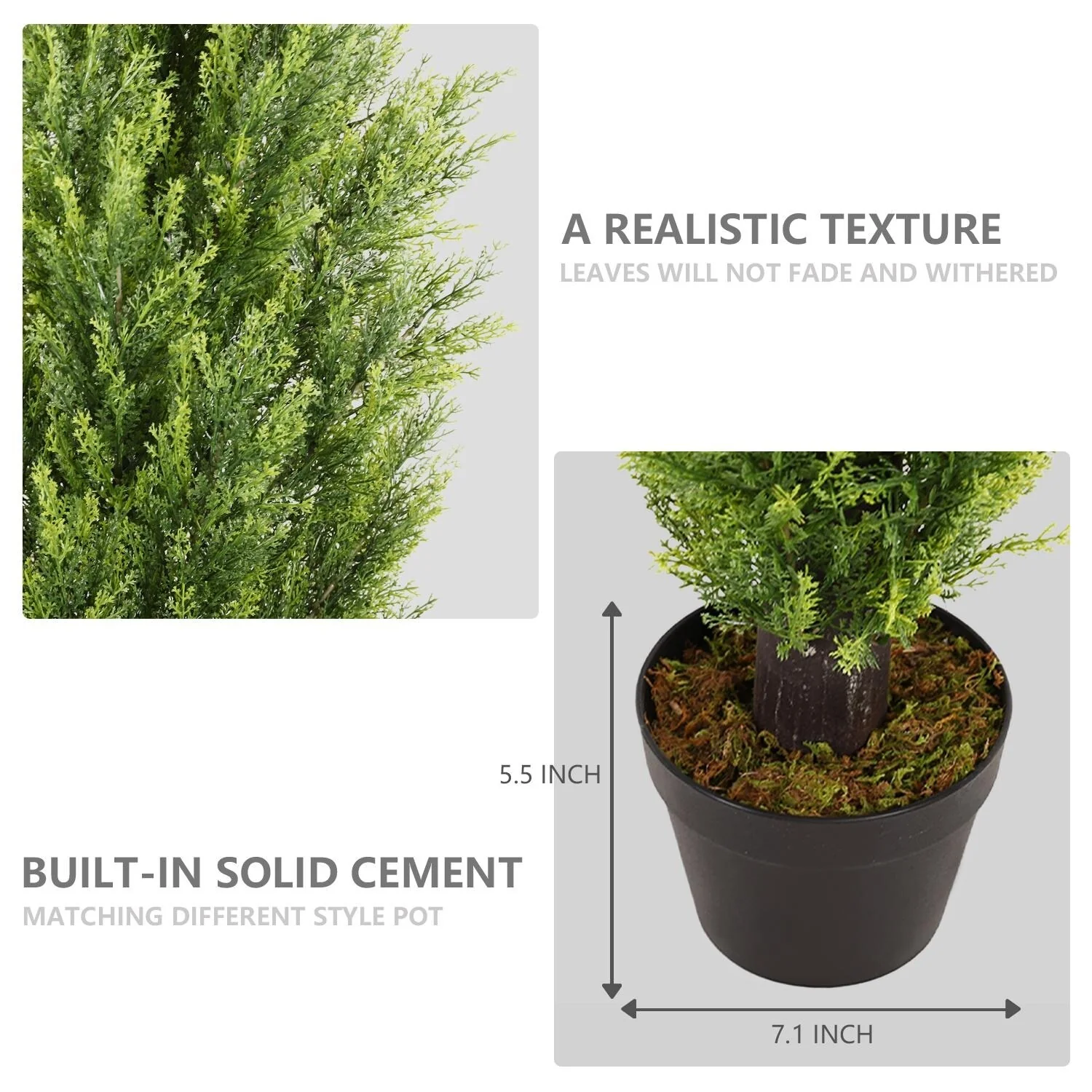 2pcs Set Faux Boxwood Pine & Cypress Greenery - Christmas-style Artificial Plants